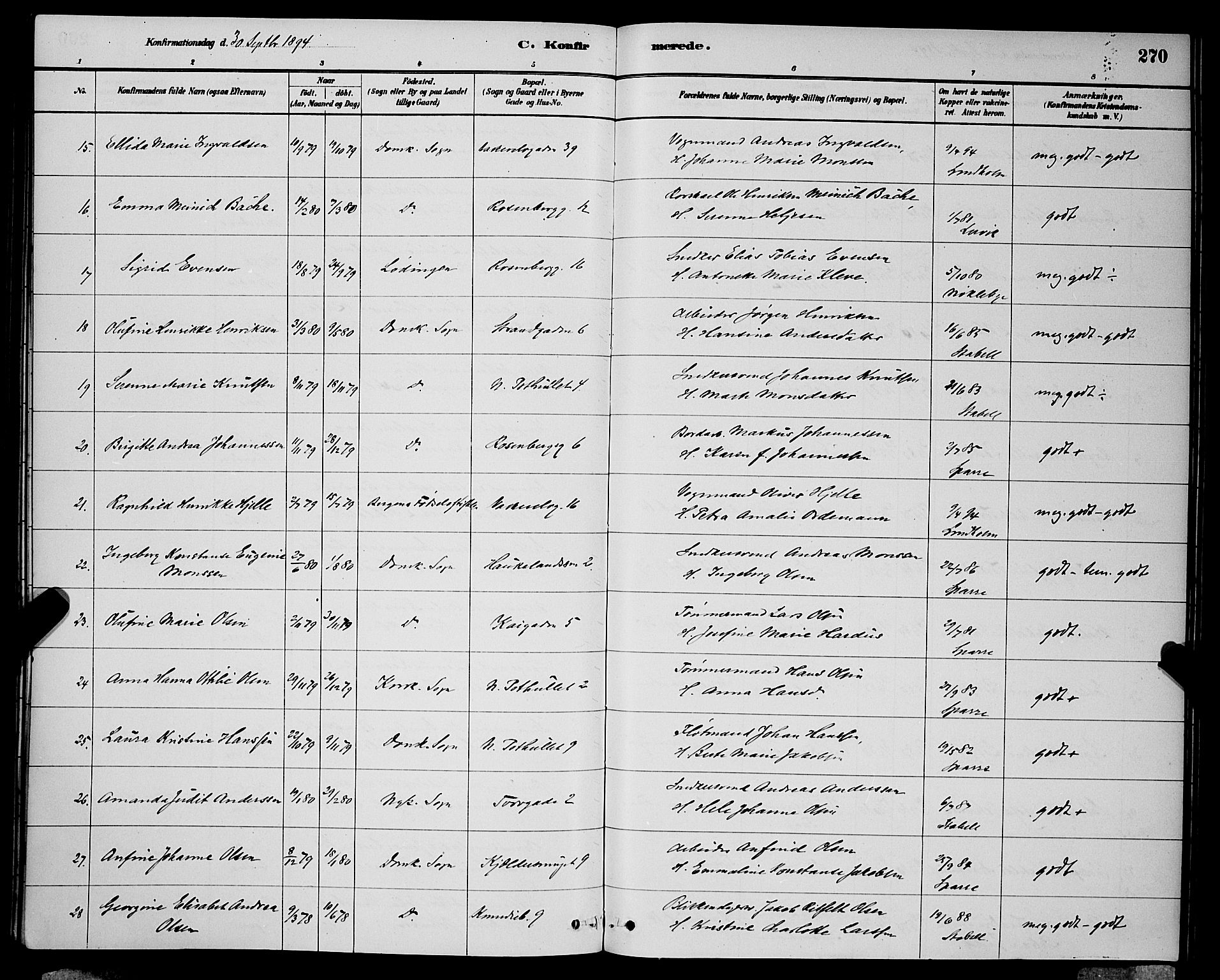 Domkirken sokneprestembete, AV/SAB-A-74801/H/Hab/L0024: Parish register (copy) no. C 4, 1880-1899, p. 270