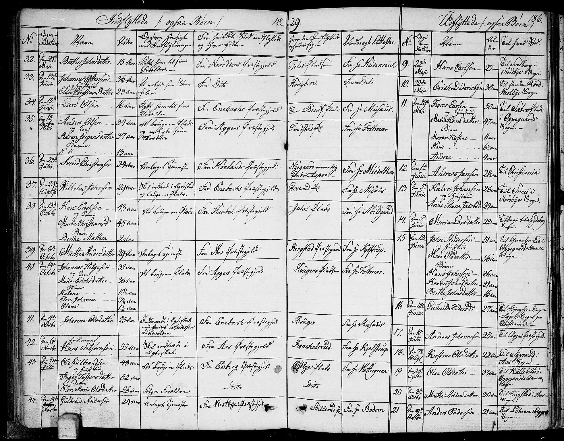 Kråkstad prestekontor Kirkebøker, SAO/A-10125a/F/Fa/L0004: Parish register (official) no. I 4, 1825-1837, p. 186