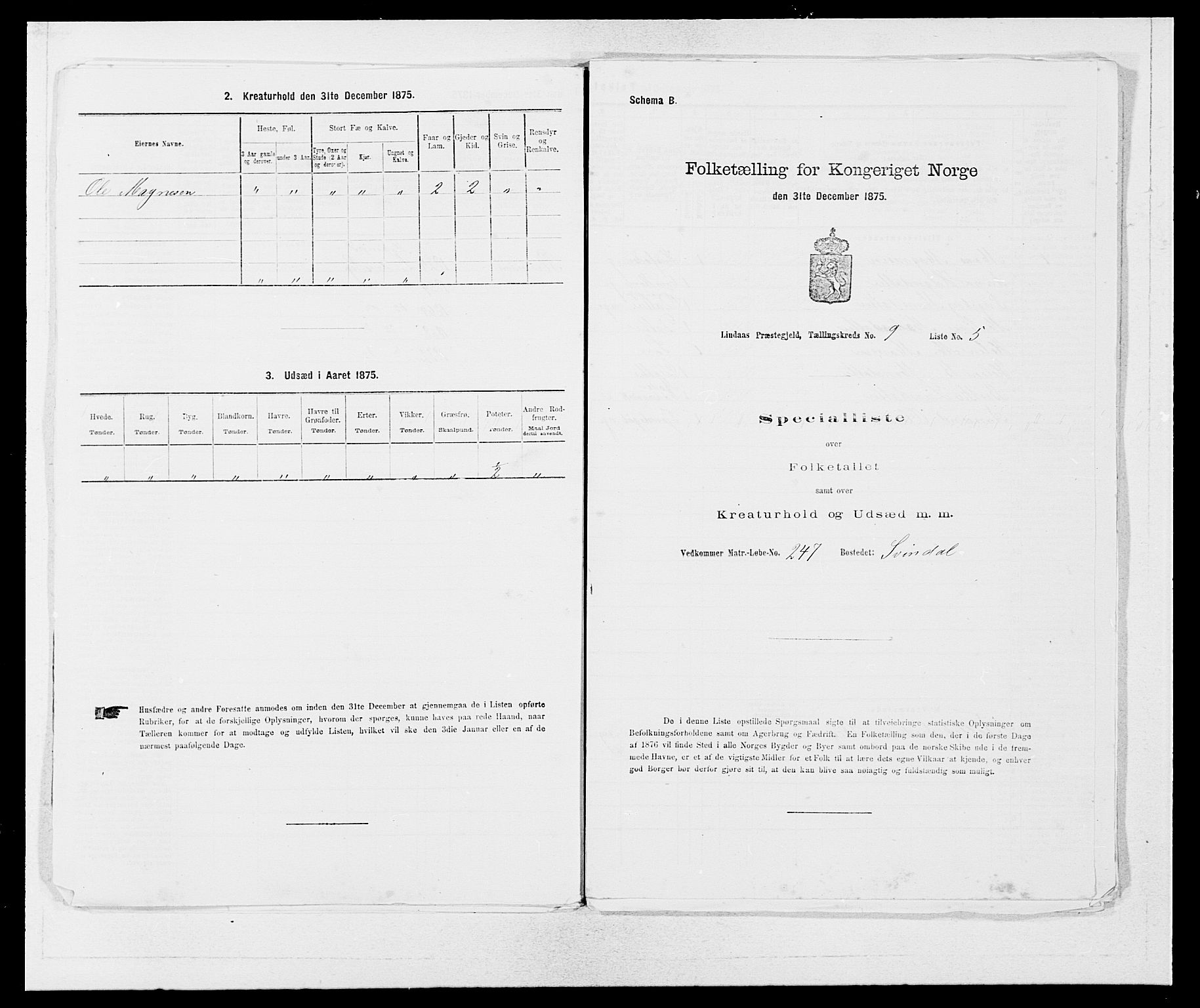 SAB, 1875 census for 1263P Lindås, 1875, p. 826