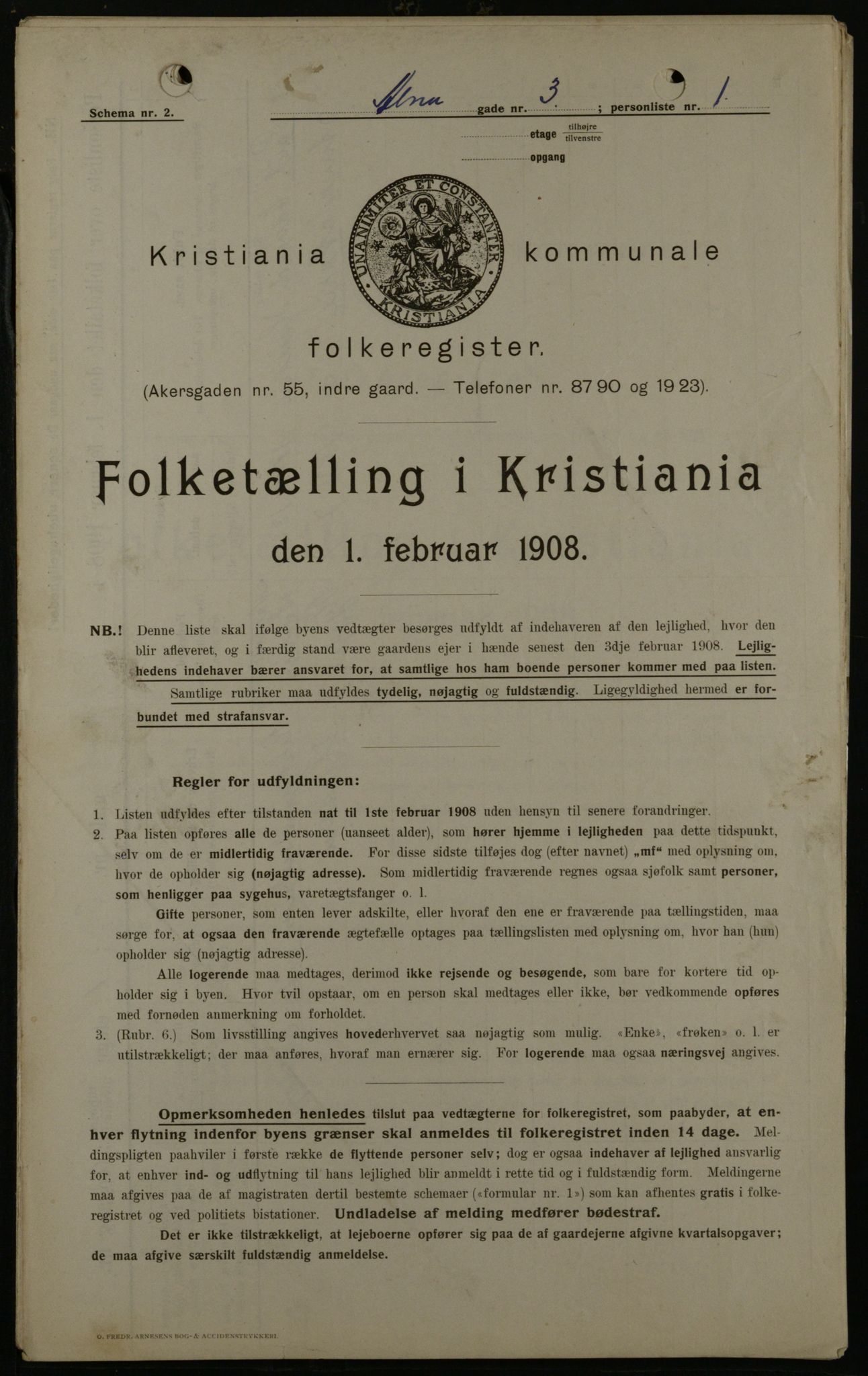 OBA, Municipal Census 1908 for Kristiania, 1908, p. 1389