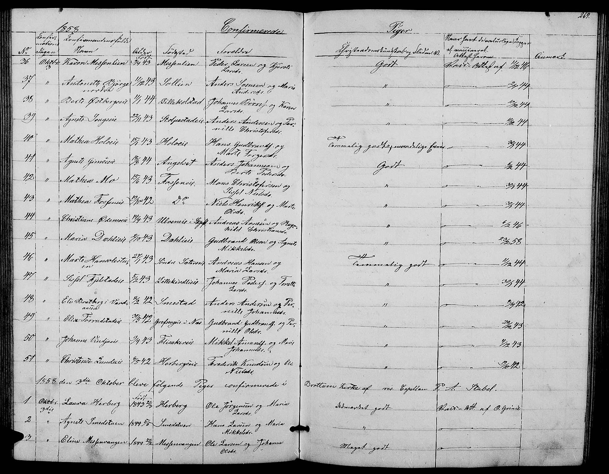 Ringsaker prestekontor, AV/SAH-PREST-014/L/La/L0006: Parish register (copy) no. 6, 1851-1860, p. 269