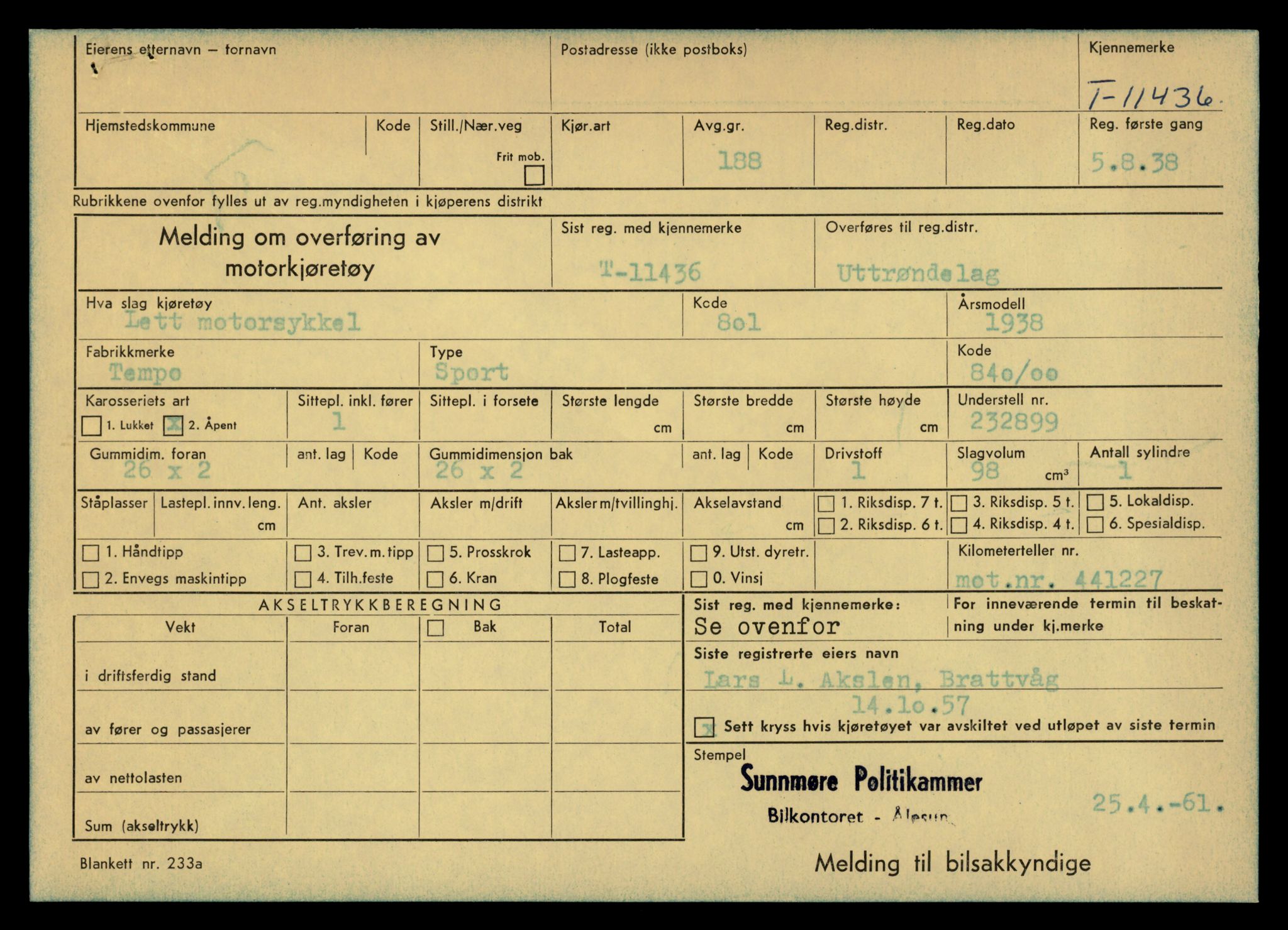 Møre og Romsdal vegkontor - Ålesund trafikkstasjon, AV/SAT-A-4099/F/Fe/L0029: Registreringskort for kjøretøy T 11430 - T 11619, 1927-1998, p. 127