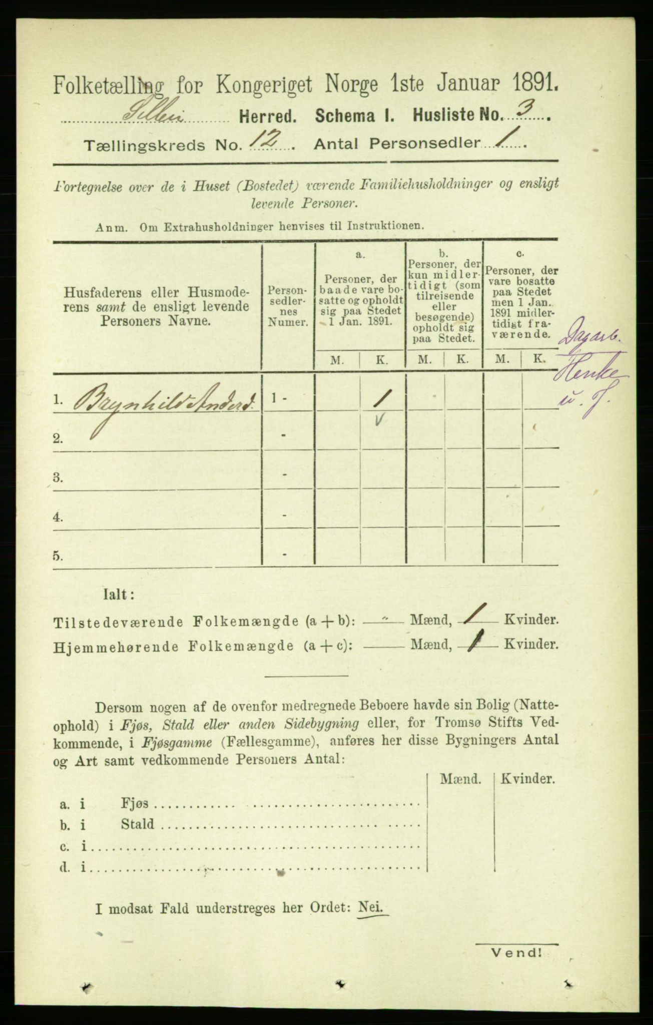 RA, 1891 census for 1664 Selbu, 1891, p. 4372