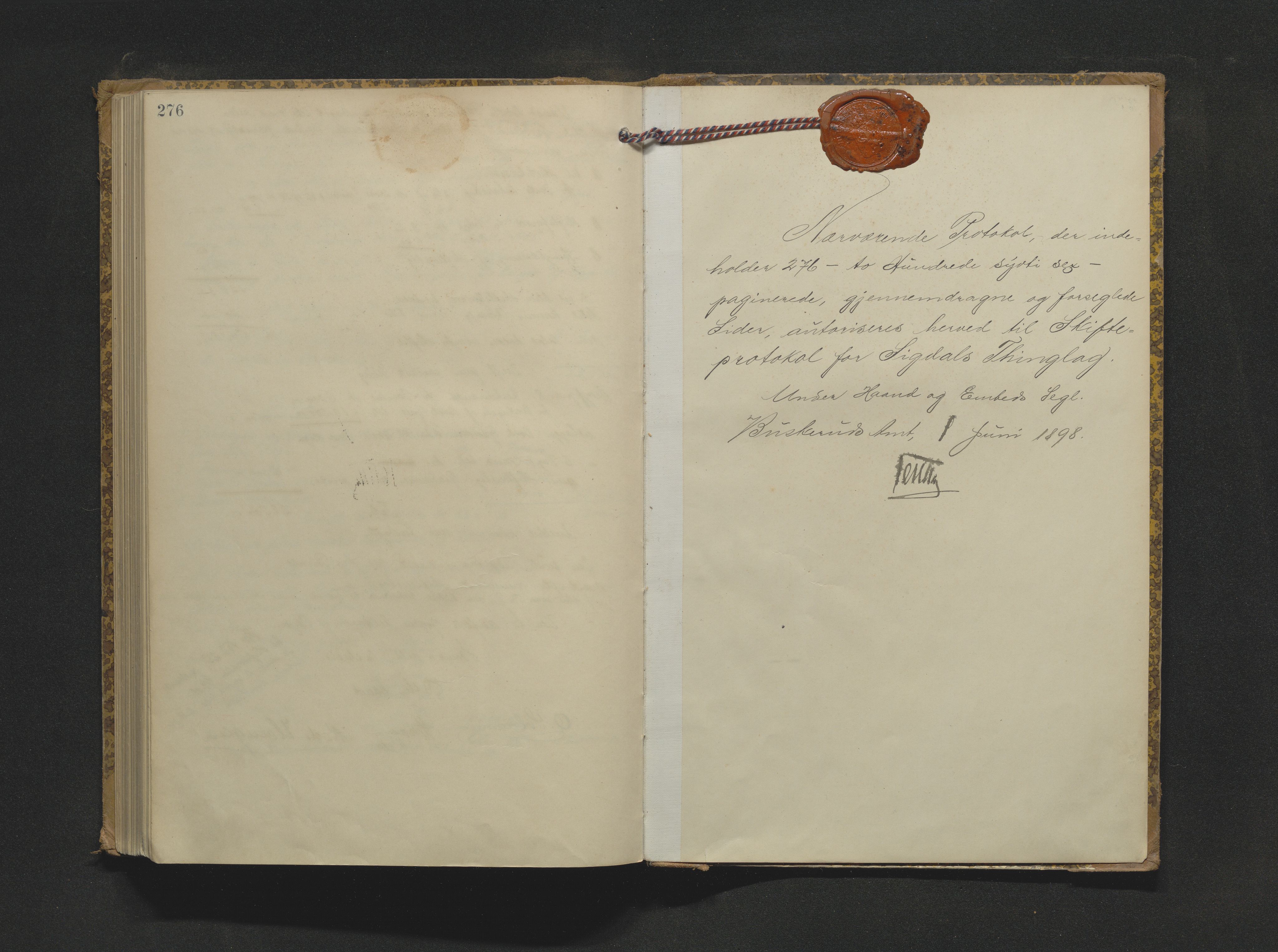 Eiker, Modum og Sigdal sorenskriveri, AV/SAKO-A-123/H/Hb/Hbb/Hbbd/L0005: Registrerings- og forhandlingsprotokoll, 1898-1908, p. 276