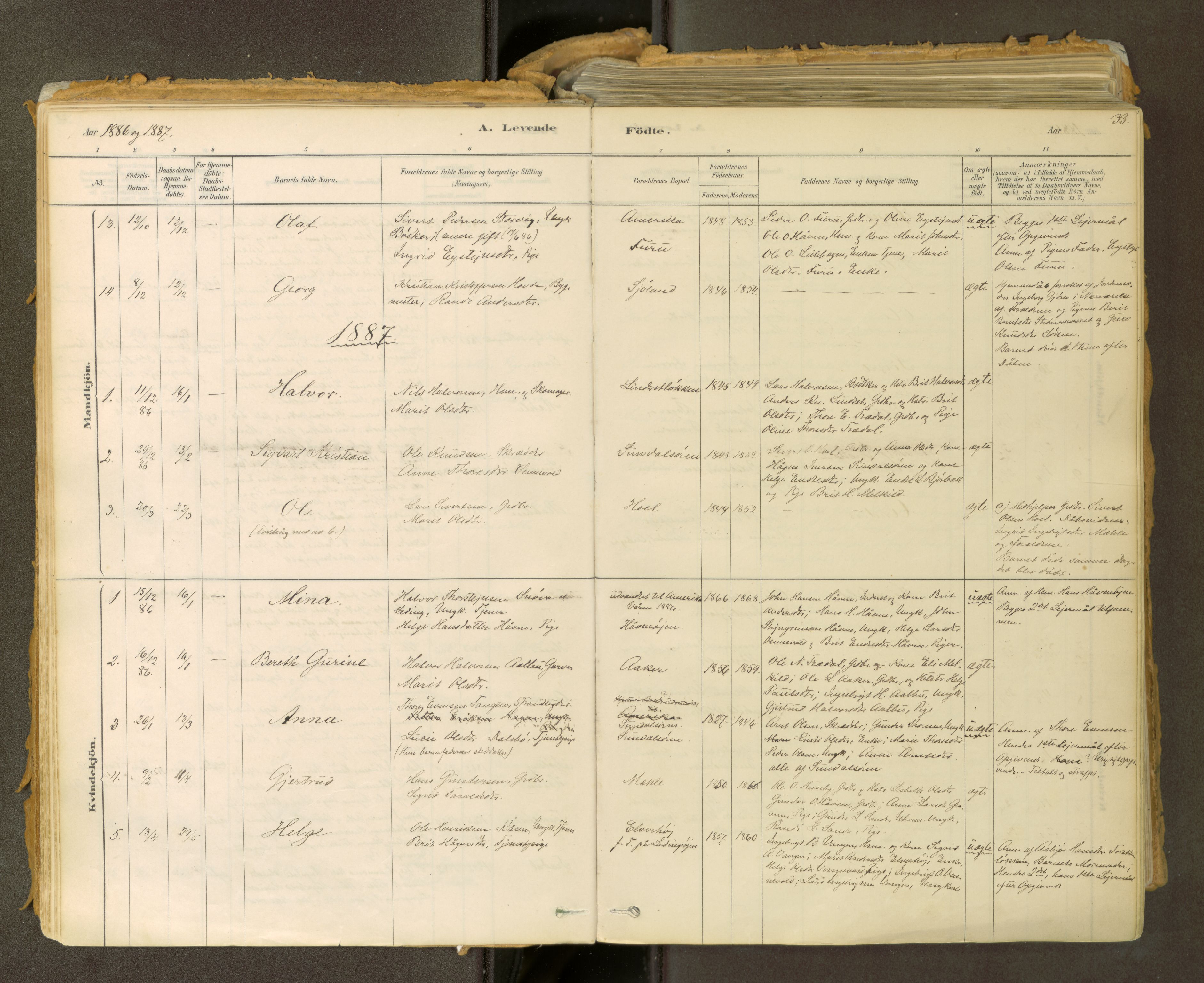 Sunndal sokneprestkontor, SAT/A-1085/1/I/I1/I1a: Parish register (official) no. 2, 1877-1914, p. 33