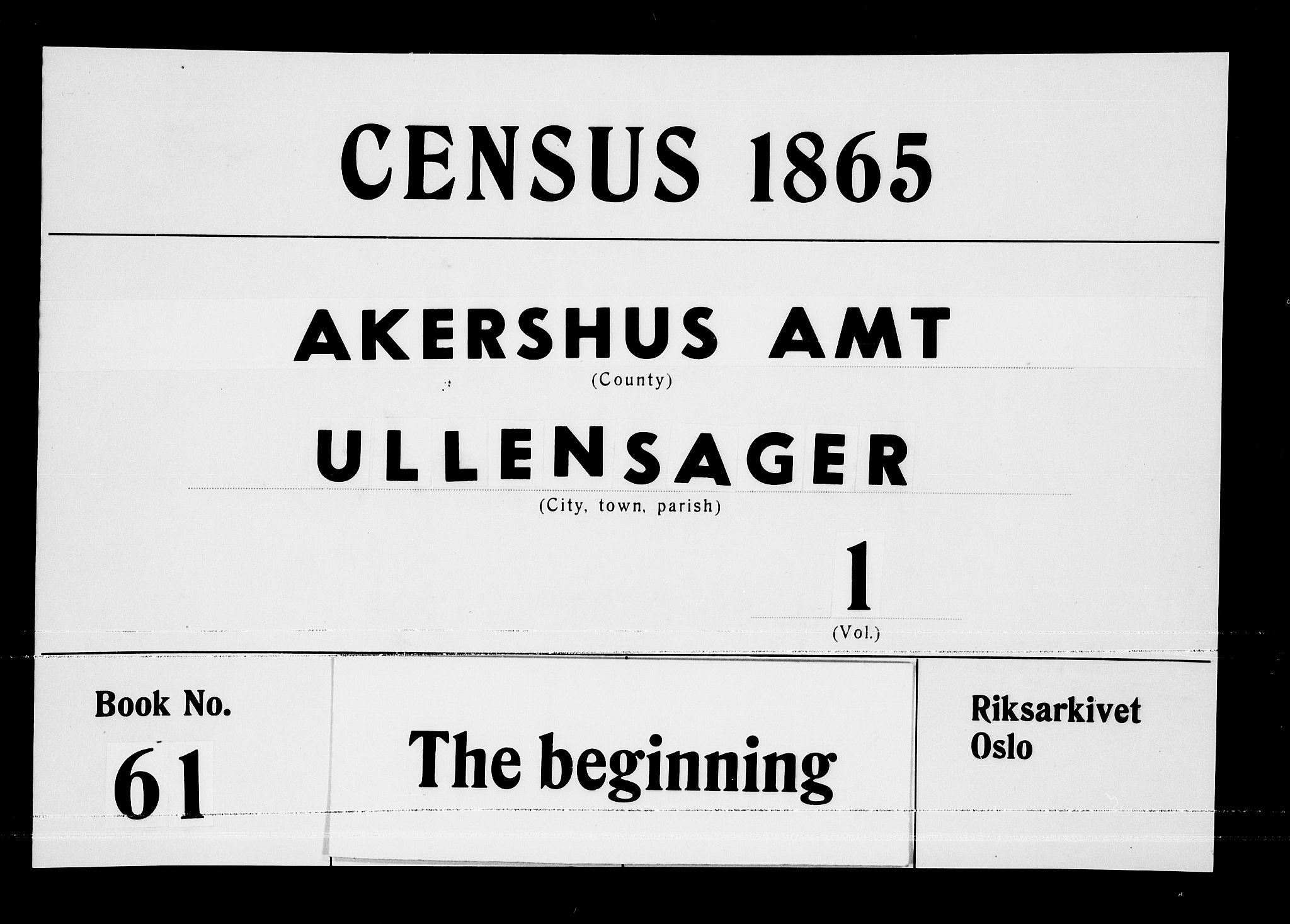 RA, 1865 census for Ullensaker, 1865, p. 1