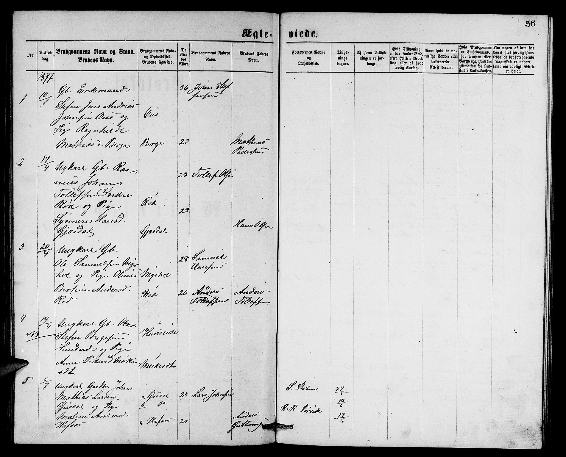 Eid sokneprestembete, SAB/A-82301/H/Hab/Habc/L0001: Parish register (copy) no. C 1, 1877-1886, p. 56