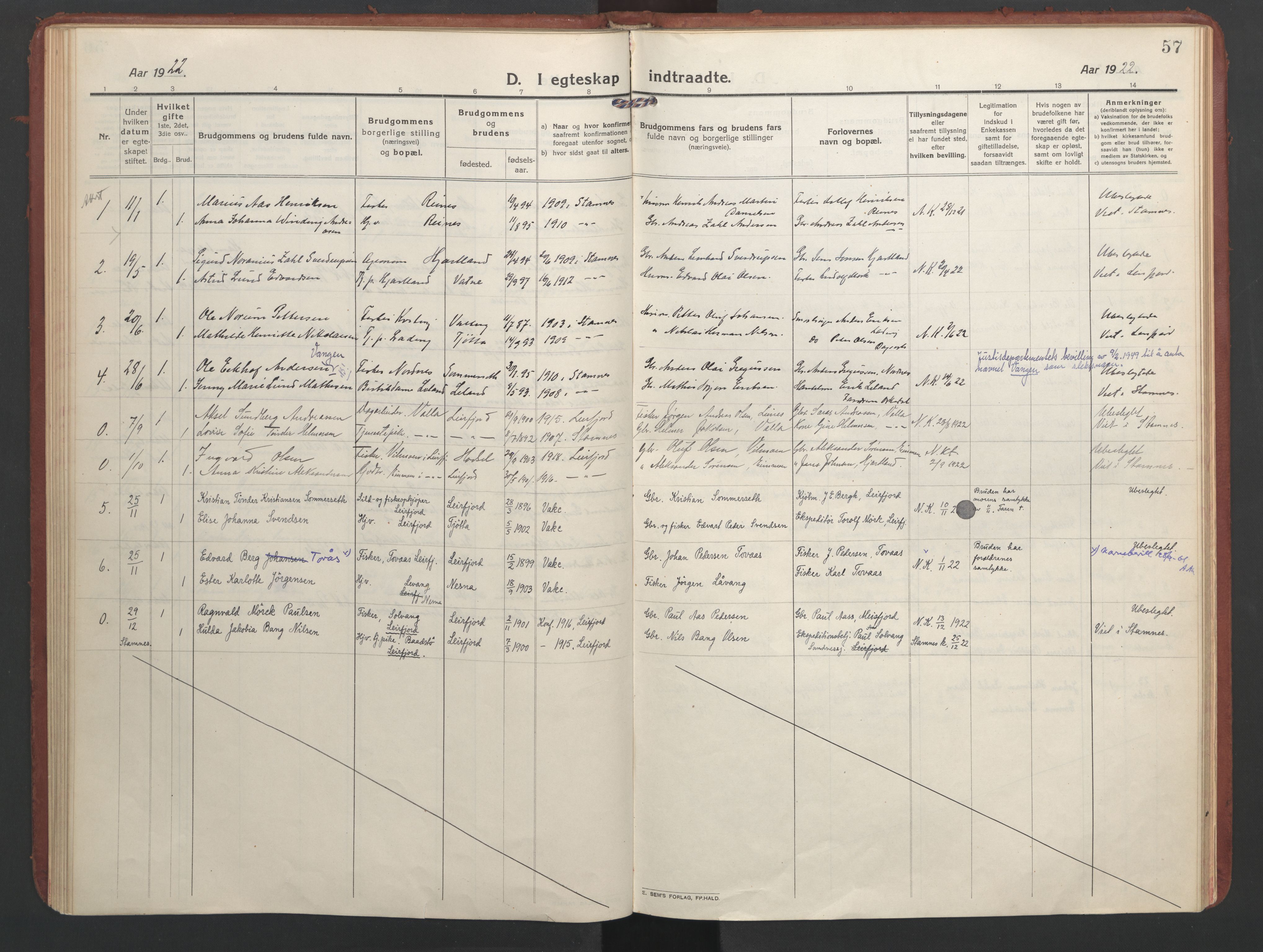 Ministerialprotokoller, klokkerbøker og fødselsregistre - Nordland, AV/SAT-A-1459/832/L0492: Parish register (official) no. 832A01, 1916-1934, p. 57