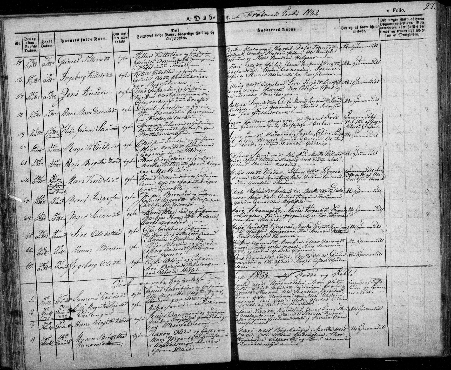 Froland sokneprestkontor, AV/SAK-1111-0013/F/Fa/L0001: Parish register (official) no. A 1, 1827-1844, p. 27