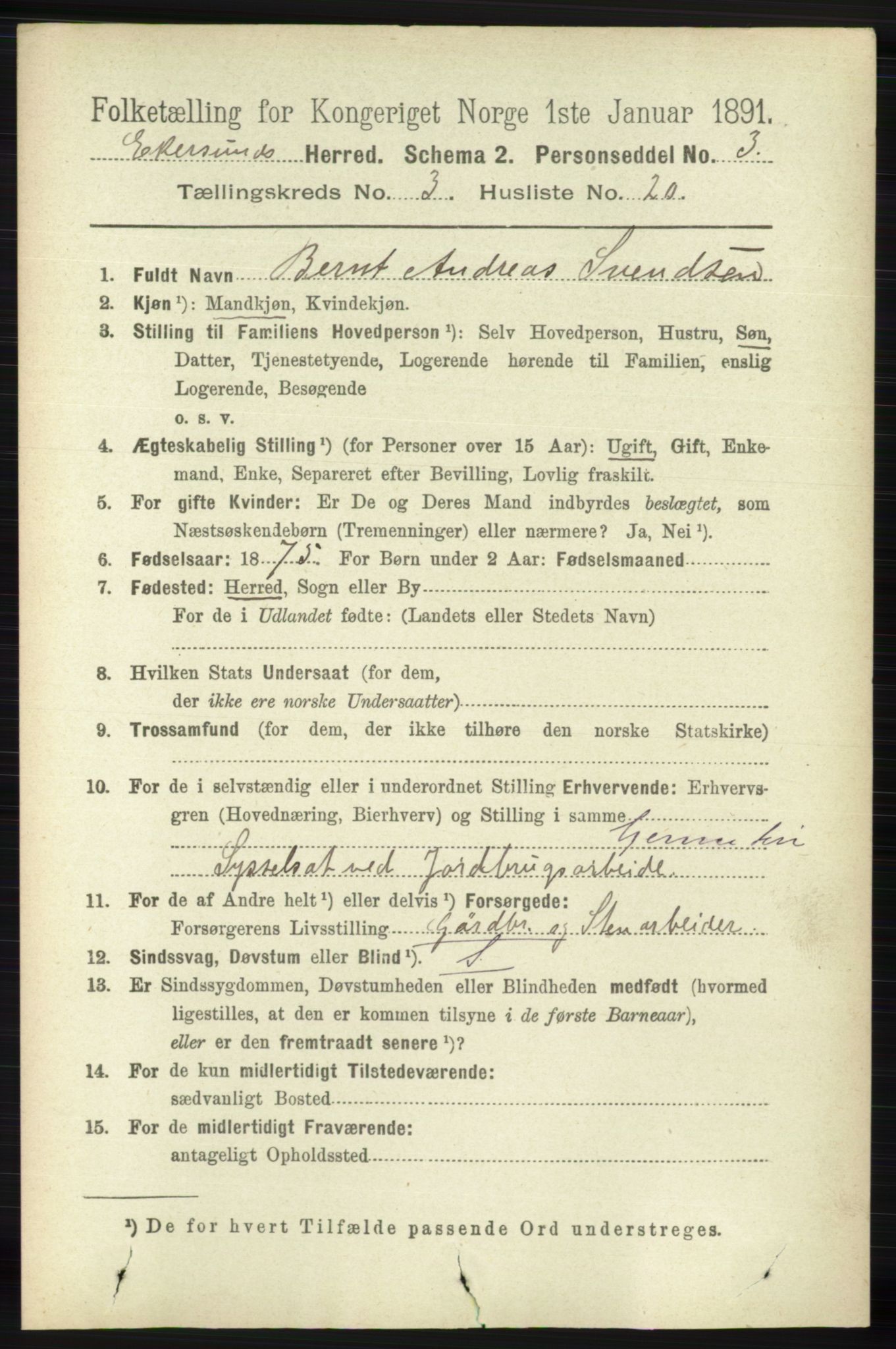 RA, 1891 census for 1116 Eigersund herred, 1891, p. 1200