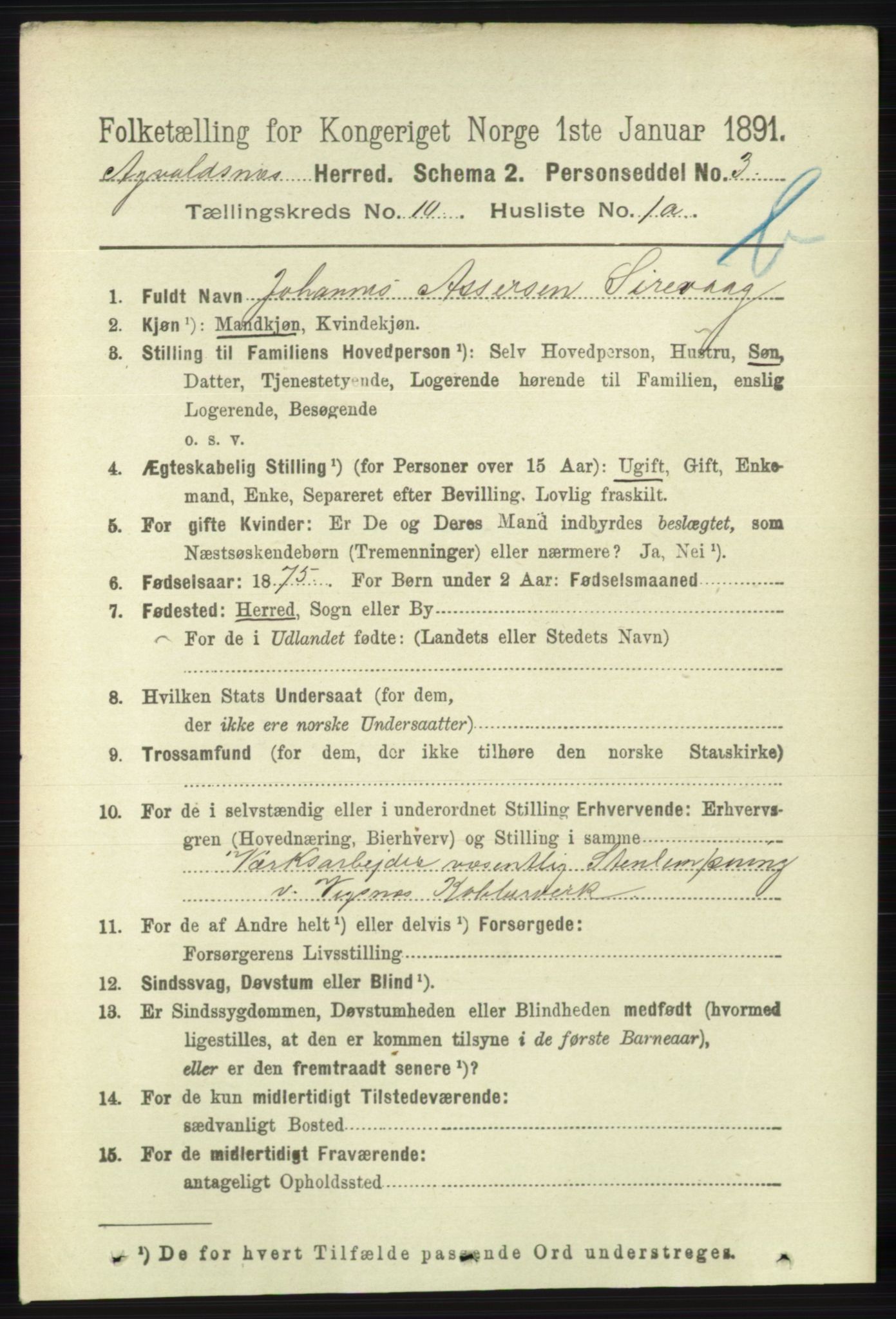 RA, 1891 census for 1147 Avaldsnes, 1891, p. 5793