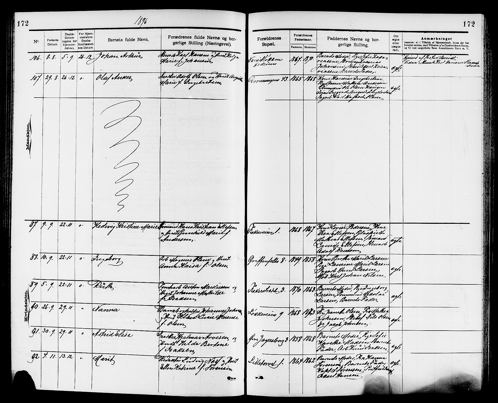 Larvik kirkebøker, AV/SAKO-A-352/G/Ga/L0005: Parish register (copy) no. I 5, 1888-1909, p. 172