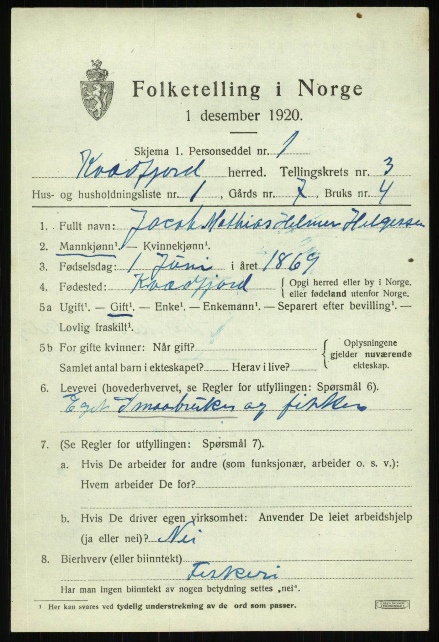 SATØ, 1920 census for Kvæfjord, 1920, p. 1717