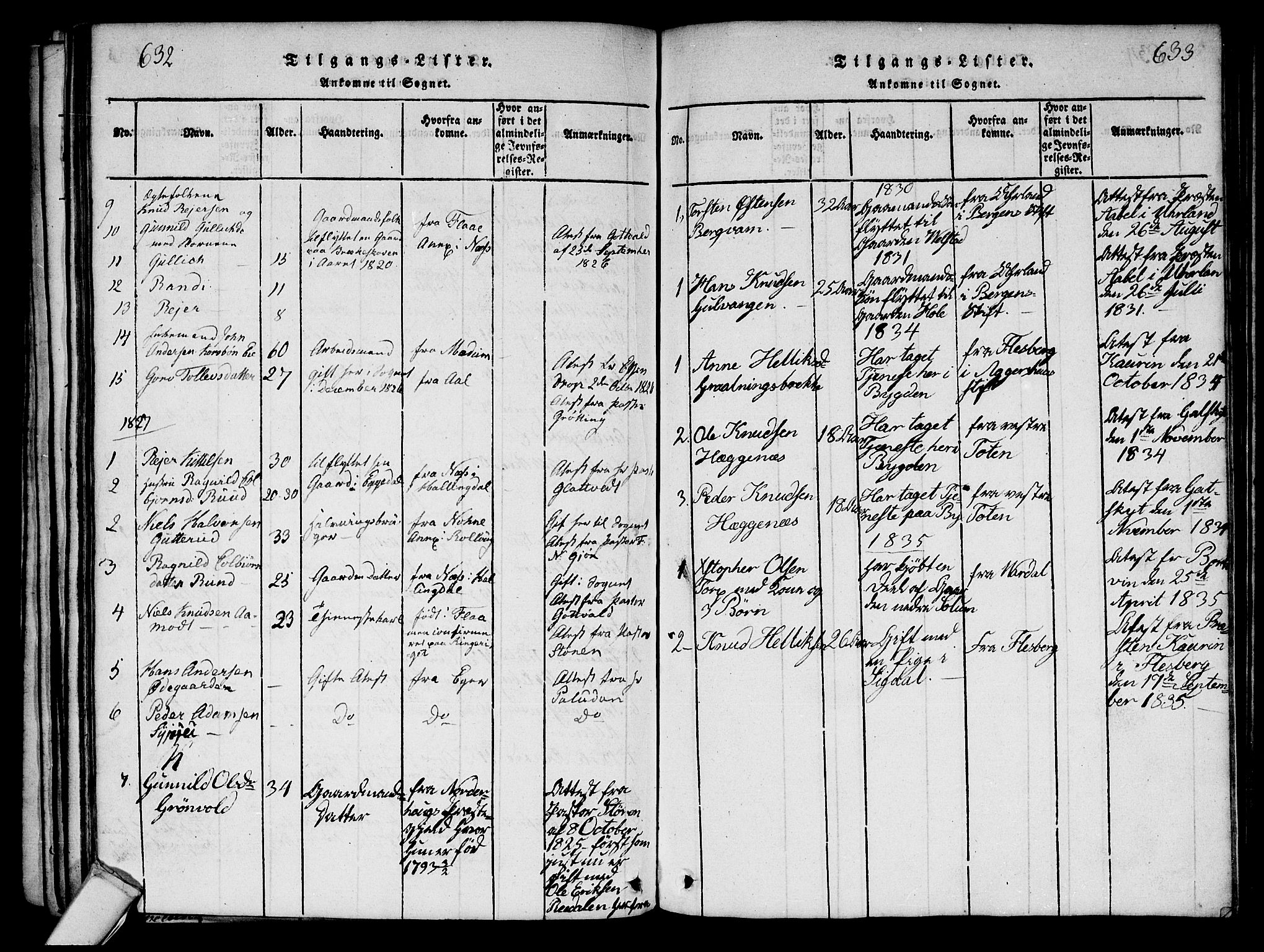 Sigdal kirkebøker, SAKO/A-245/G/Ga/L0001: Parish register (copy) no. I 1 /1, 1816-1835, p. 632-633