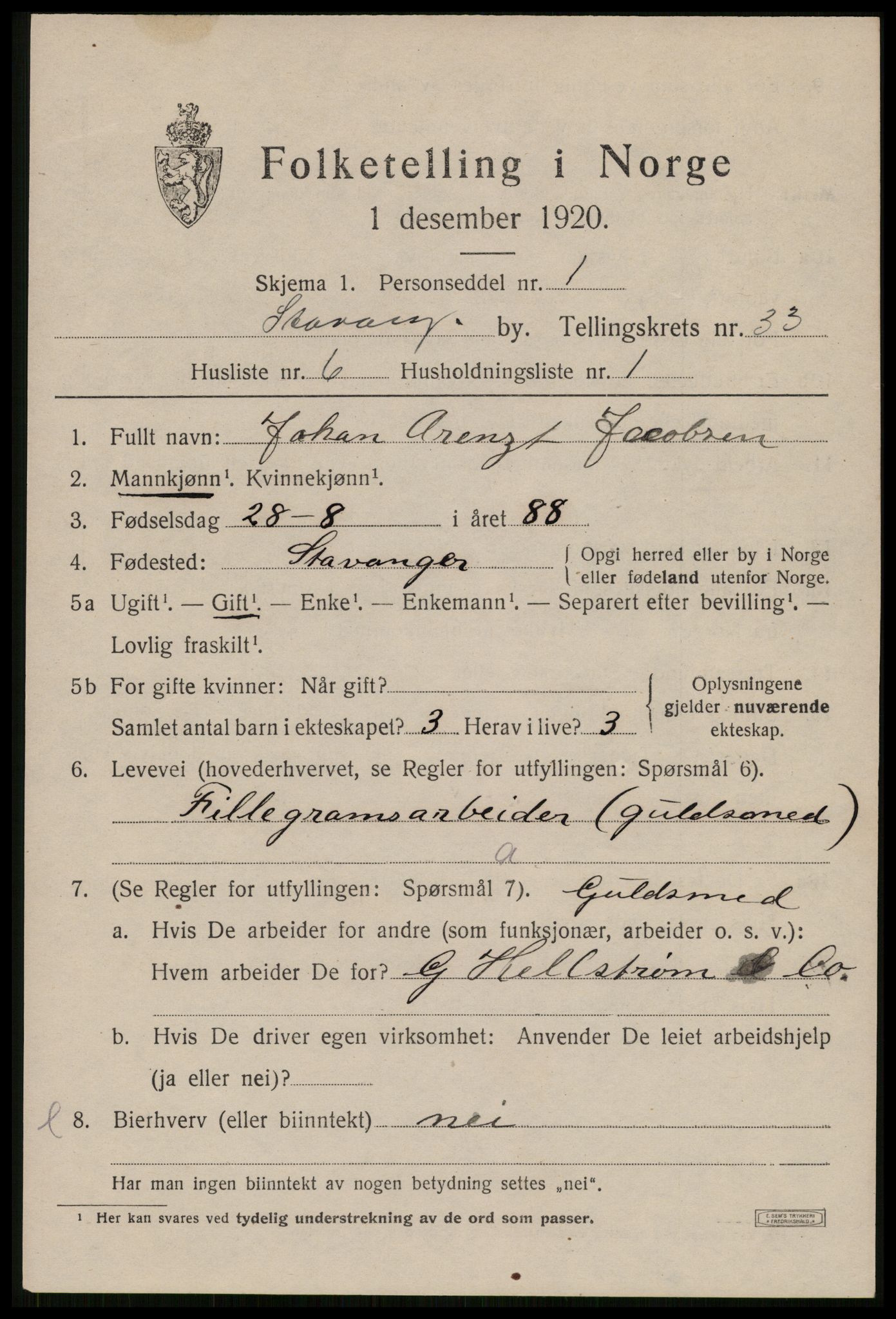 SAST, 1920 census for Stavanger, 1920, p. 90766