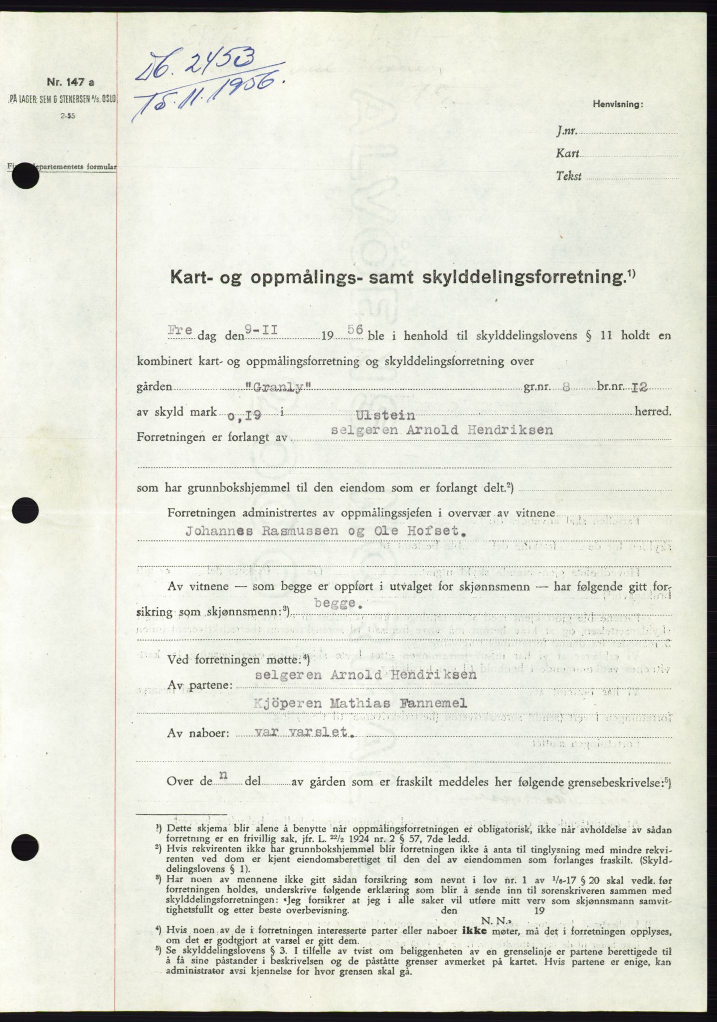 Søre Sunnmøre sorenskriveri, AV/SAT-A-4122/1/2/2C/L0105: Mortgage book no. 31A, 1956-1957, Diary no: : 2453/1956