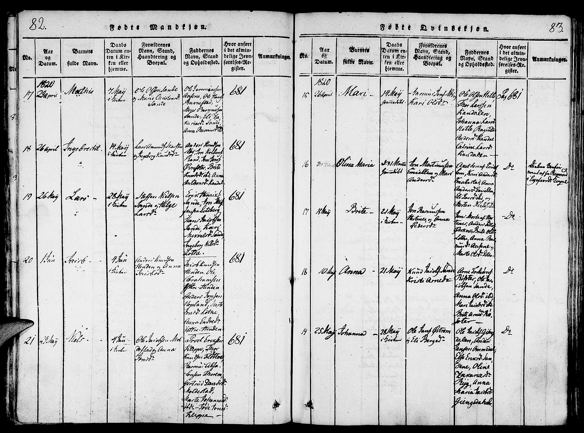 Gloppen sokneprestembete, AV/SAB-A-80101/H/Haa/Haaa/L0006: Parish register (official) no. A 6, 1816-1826, p. 82-83