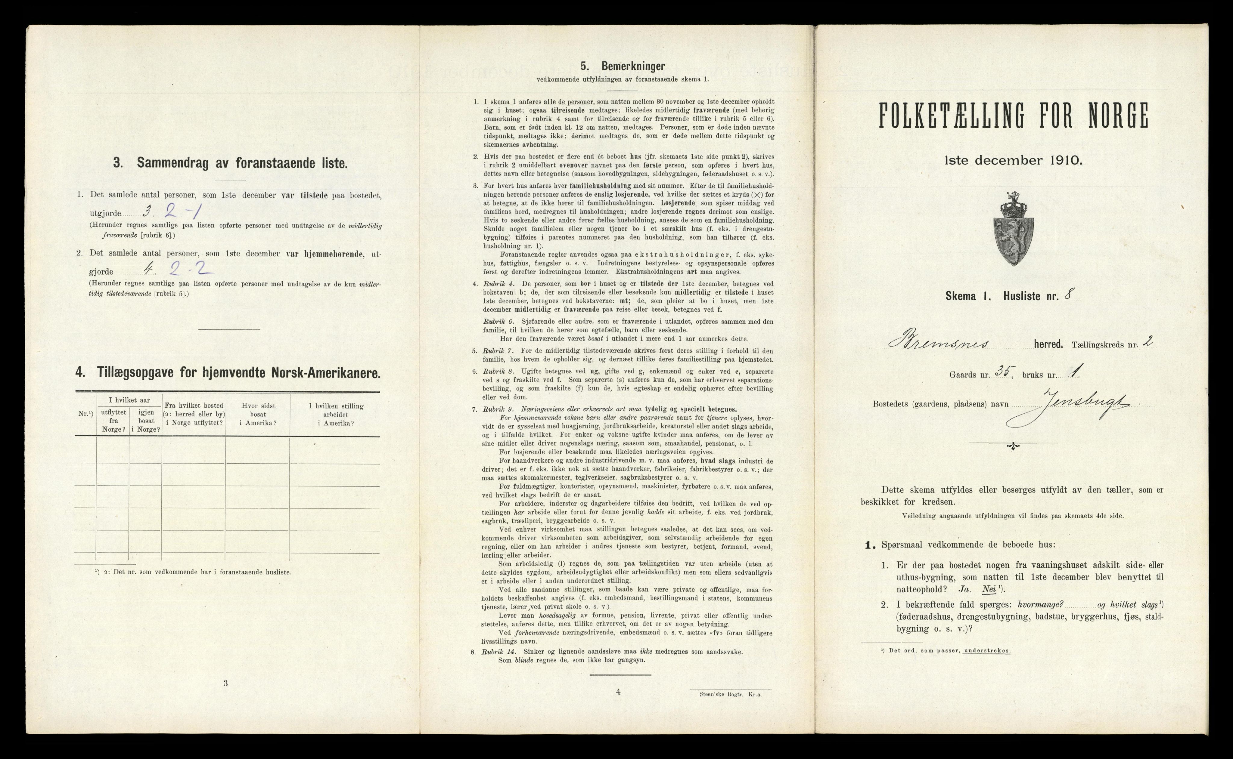 RA, 1910 census for Bremsnes, 1910, p. 252