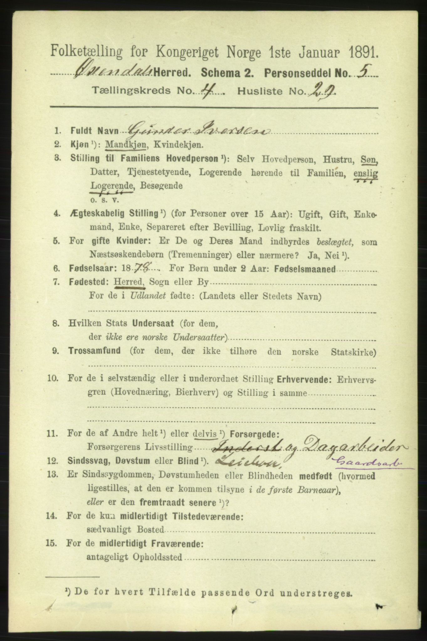 RA, 1891 census for 1561 Øksendal, 1891, p. 992