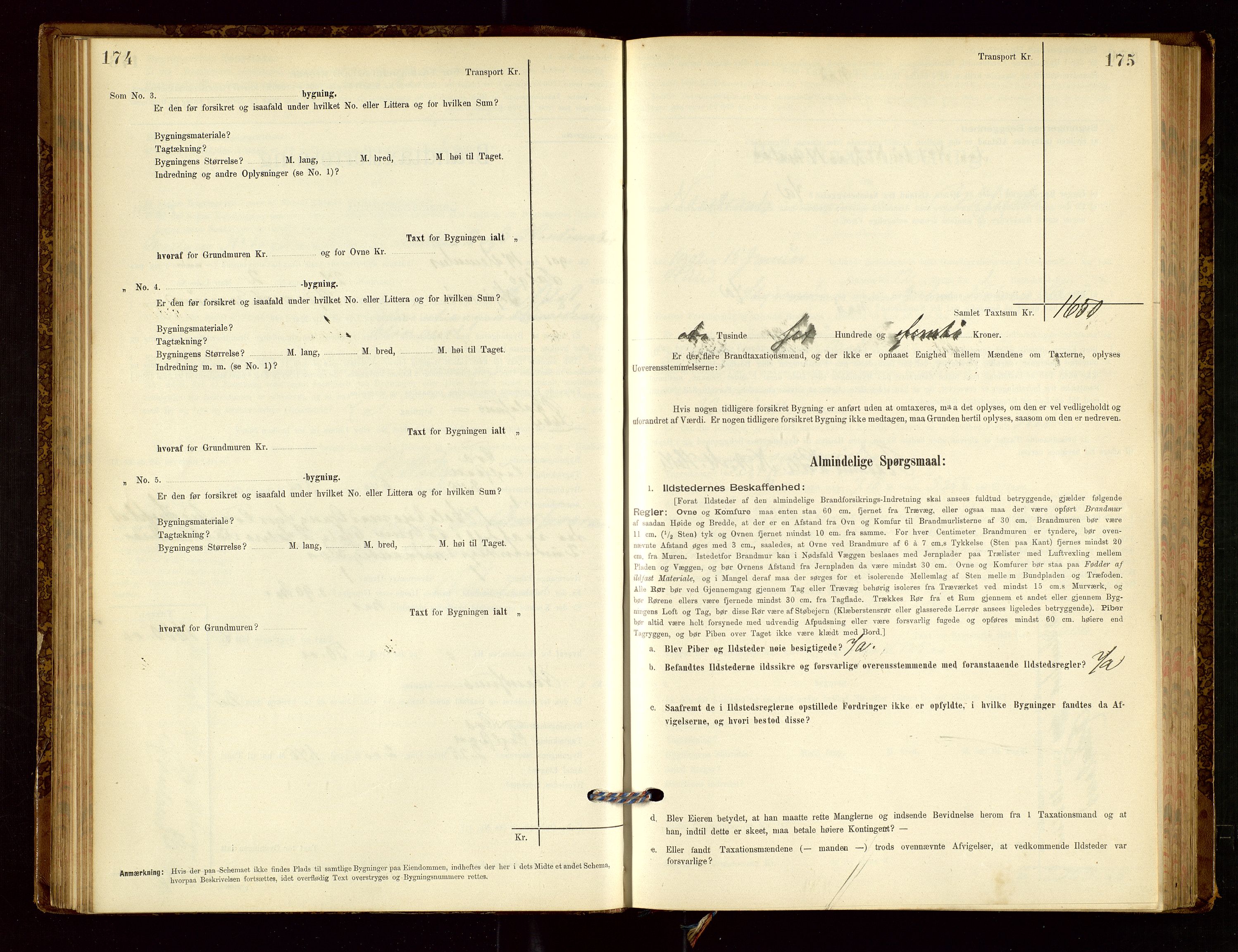 Nedstrand lensmannskontor, SAST/A-100236/Gob/L0001: "Brandtaxationsprotokol for Nerstrand Lensmandsdistrikt Ryfylke fogderi", 1895-1915, p. 174-175