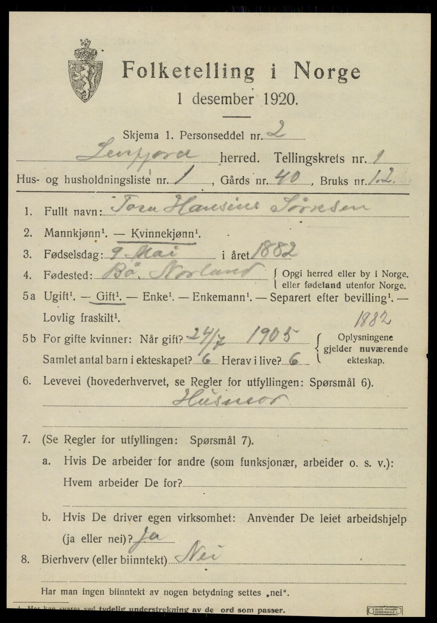 SAT, 1920 census for Leirfjord, 1920, p. 675