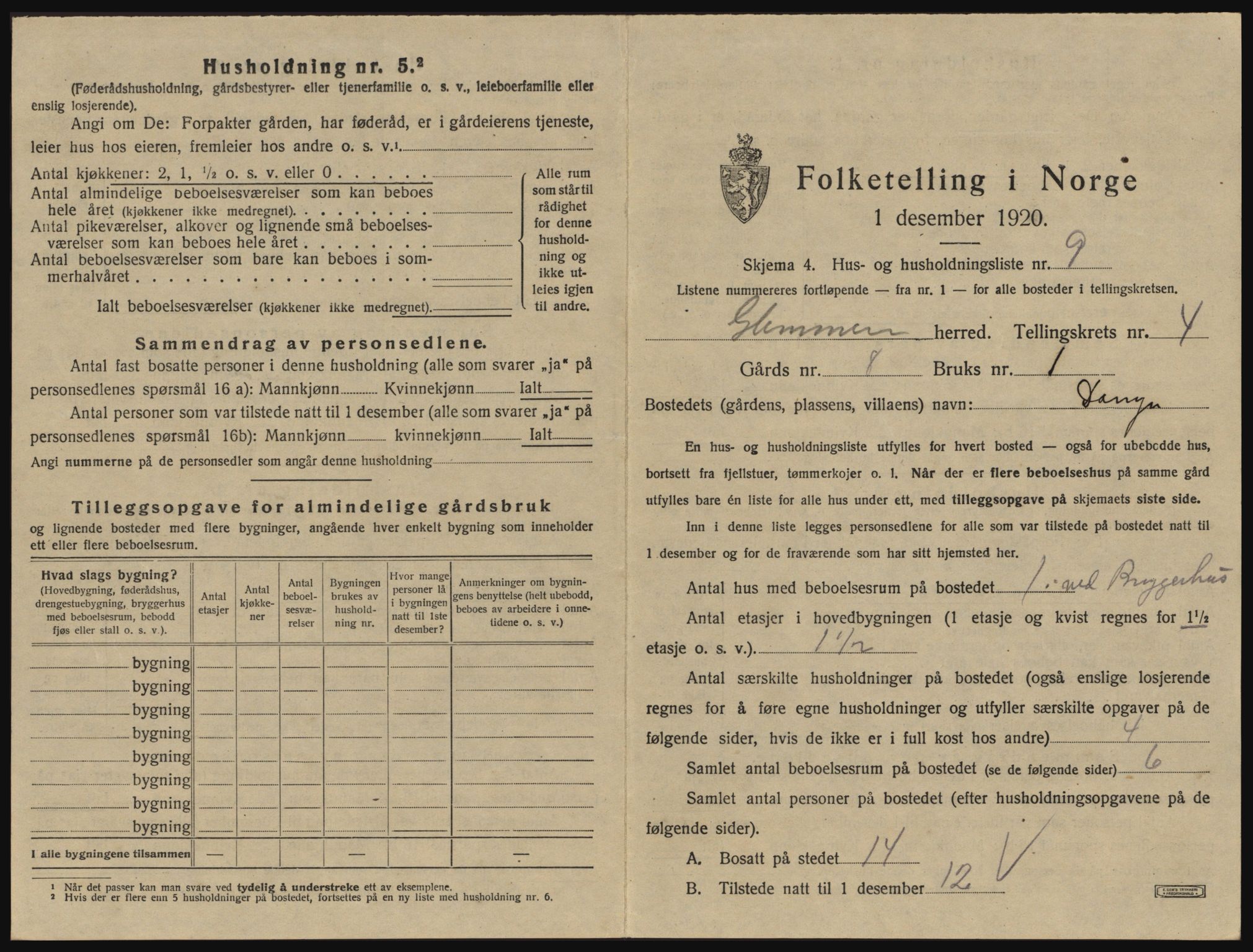 SAO, 1920 census for Glemmen, 1920, p. 1475