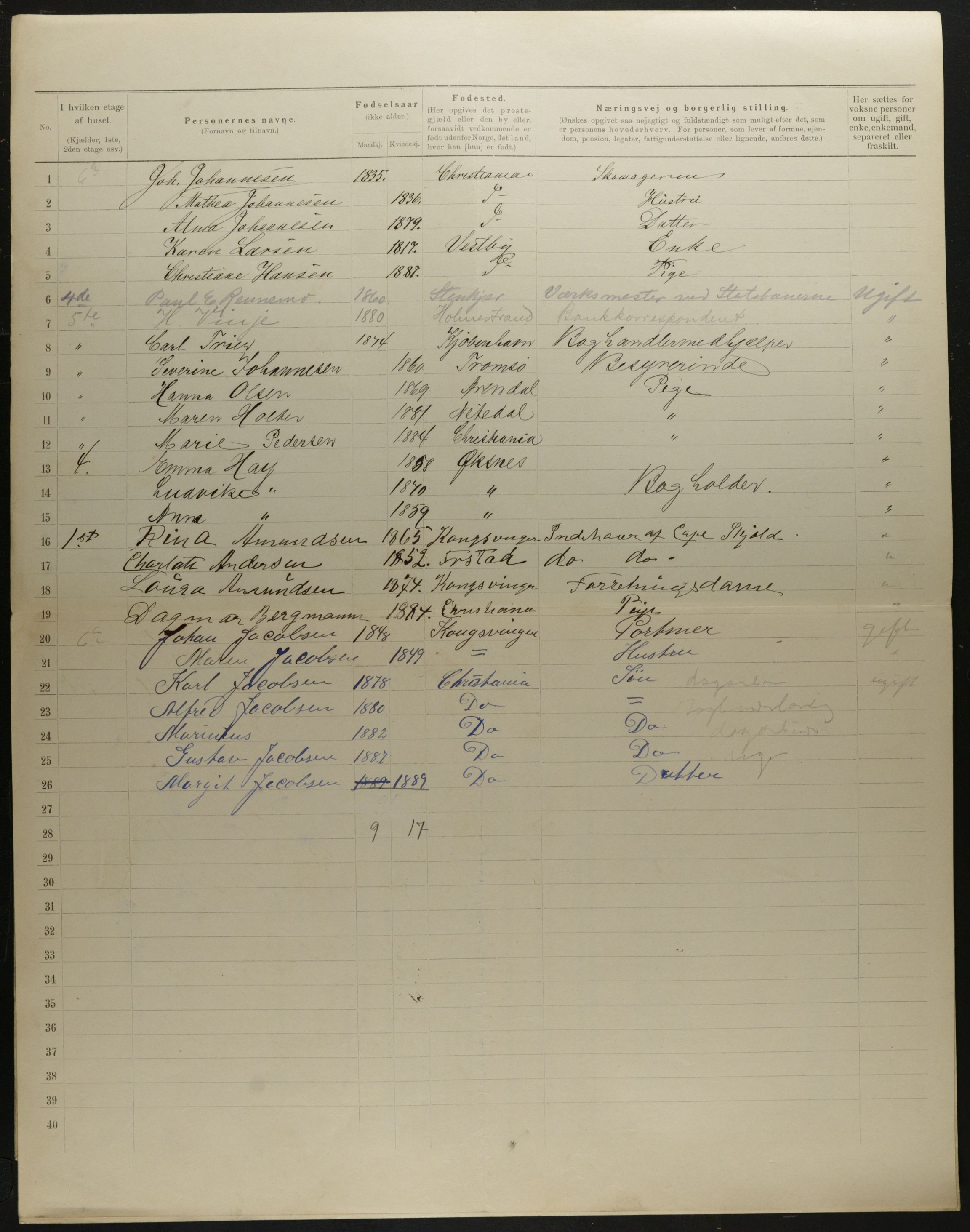 OBA, Municipal Census 1901 for Kristiania, 1901, p. 8154