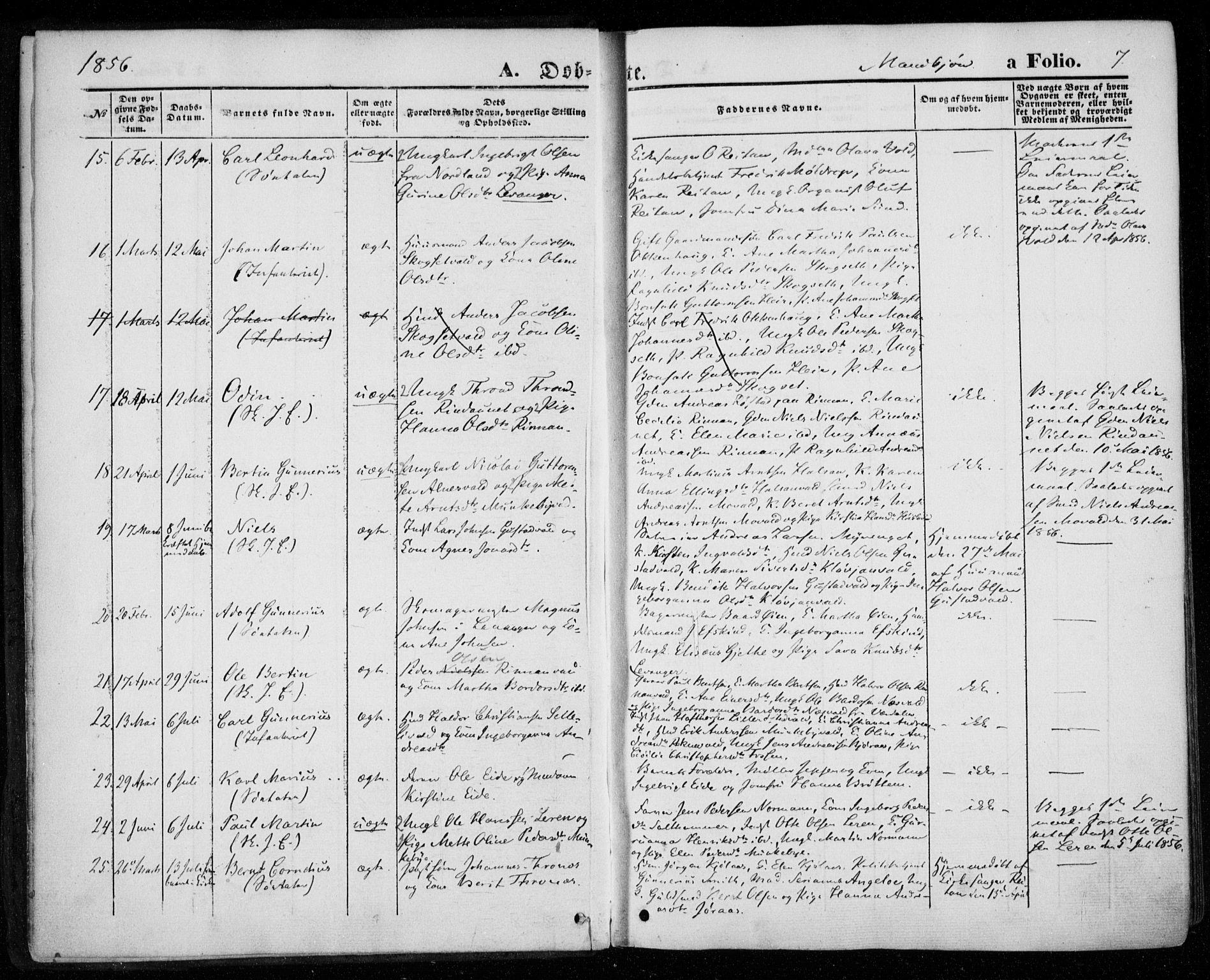 Ministerialprotokoller, klokkerbøker og fødselsregistre - Nord-Trøndelag, AV/SAT-A-1458/720/L0184: Parish register (official) no. 720A02 /2, 1855-1863, p. 7