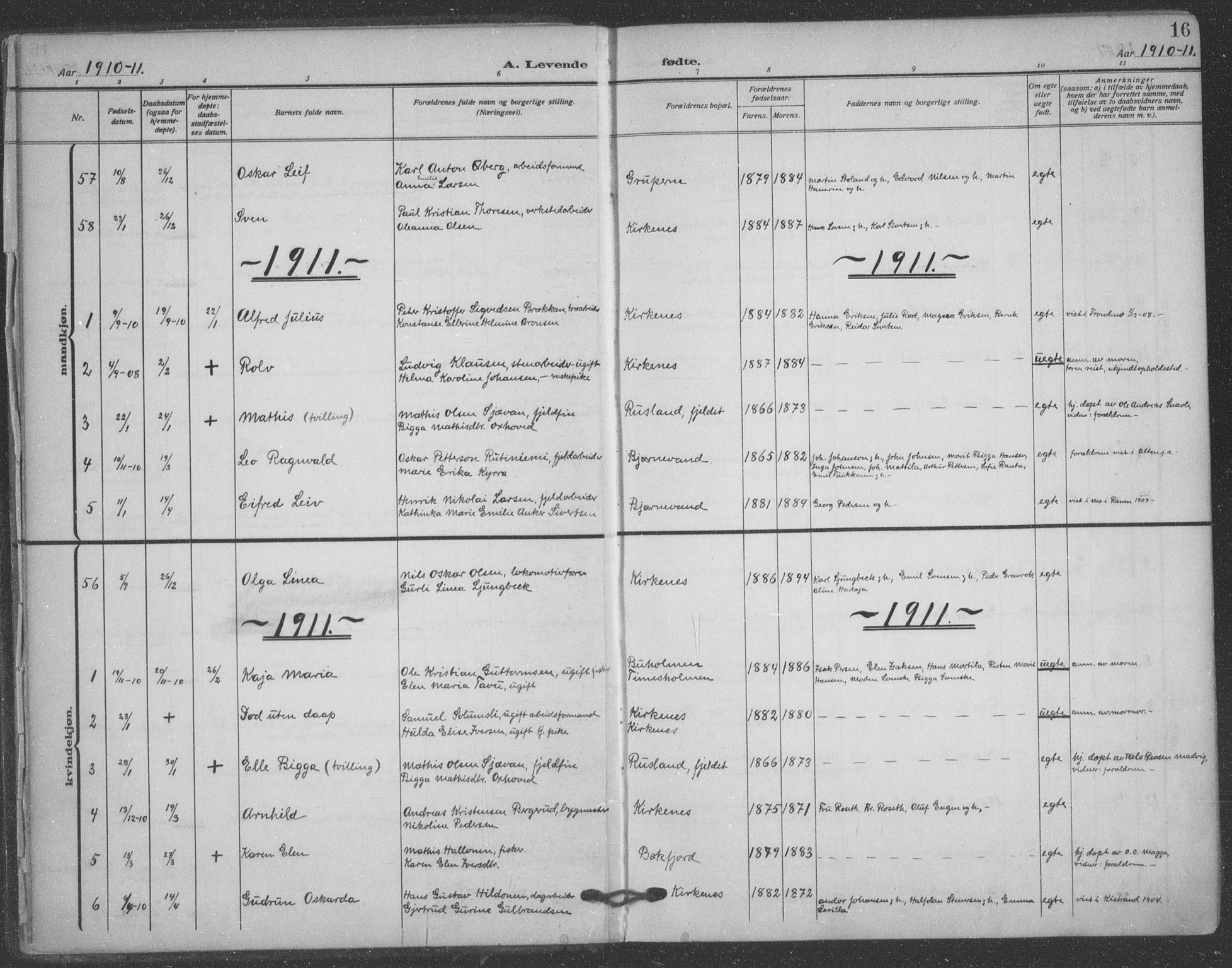 Sør-Varanger sokneprestkontor, SATØ/S-1331/H/Ha/L0005kirke: Parish register (official) no. 5, 1909-1919, p. 16