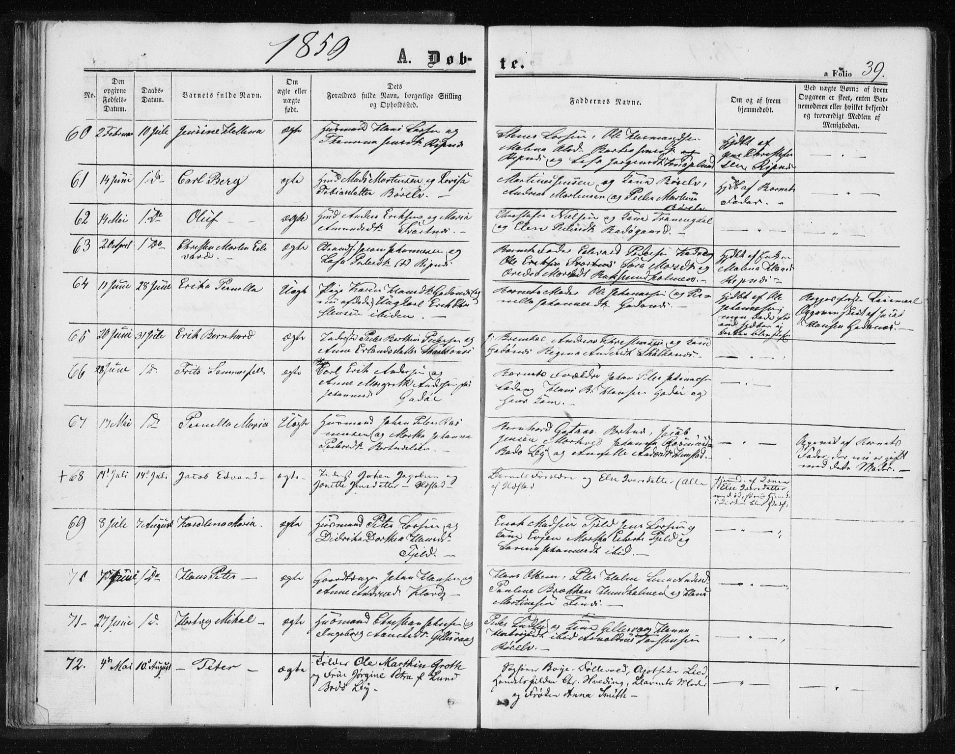 Ministerialprotokoller, klokkerbøker og fødselsregistre - Nordland, SAT/A-1459/801/L0028: Parish register (copy) no. 801C03, 1855-1867, p. 39