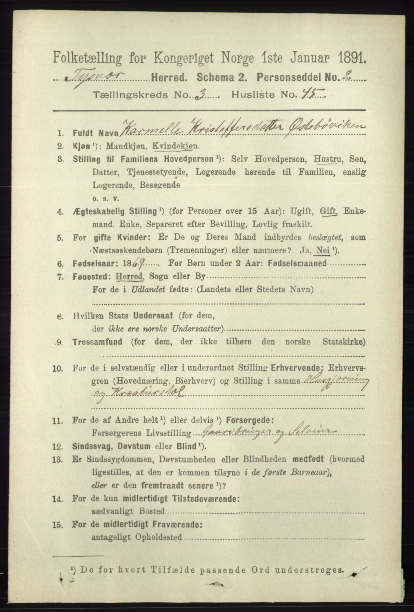 RA, 1891 census for 1146 Tysvær, 1891, p. 1448