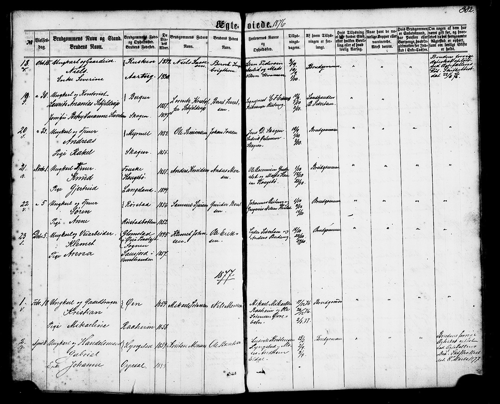 Gaular sokneprestembete, SAB/A-80001/H/Haa: Parish register (official) no. A 5, 1860-1881, p. 382