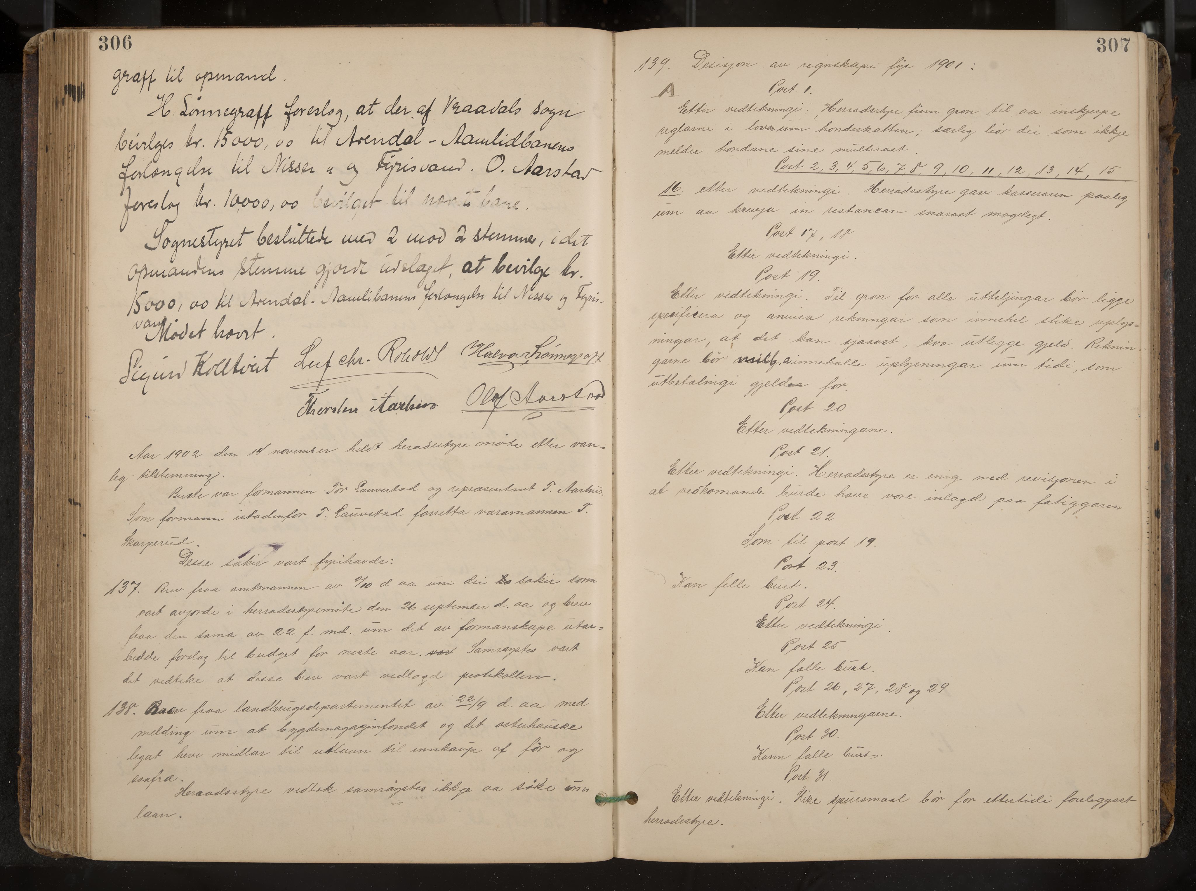 Kviteseid formannskap og sentraladministrasjon, IKAK/0829021/A/Aa/L0004: Møtebok, 1896-1911, p. 306-307