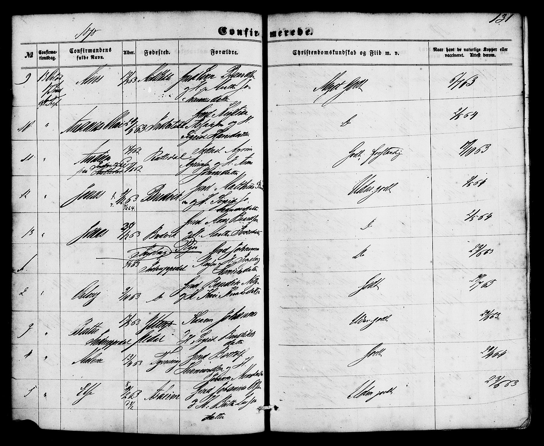 Gulen sokneprestembete, SAB/A-80201/H/Haa/Haac/L0001: Parish register (official) no. C 1, 1859-1881, p. 131