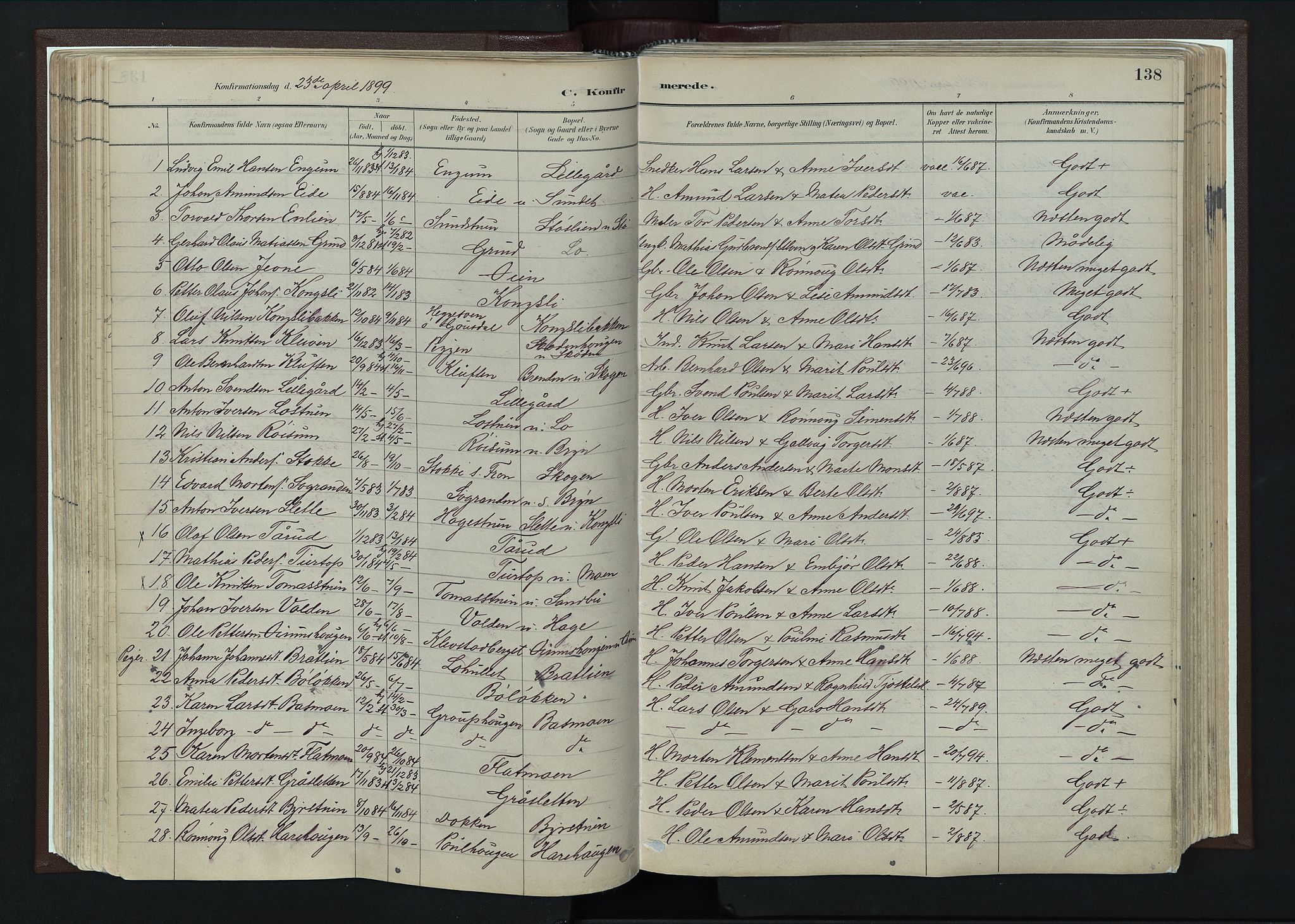 Nord-Fron prestekontor, AV/SAH-PREST-080/H/Ha/Haa/L0004: Parish register (official) no. 4, 1884-1914, p. 138