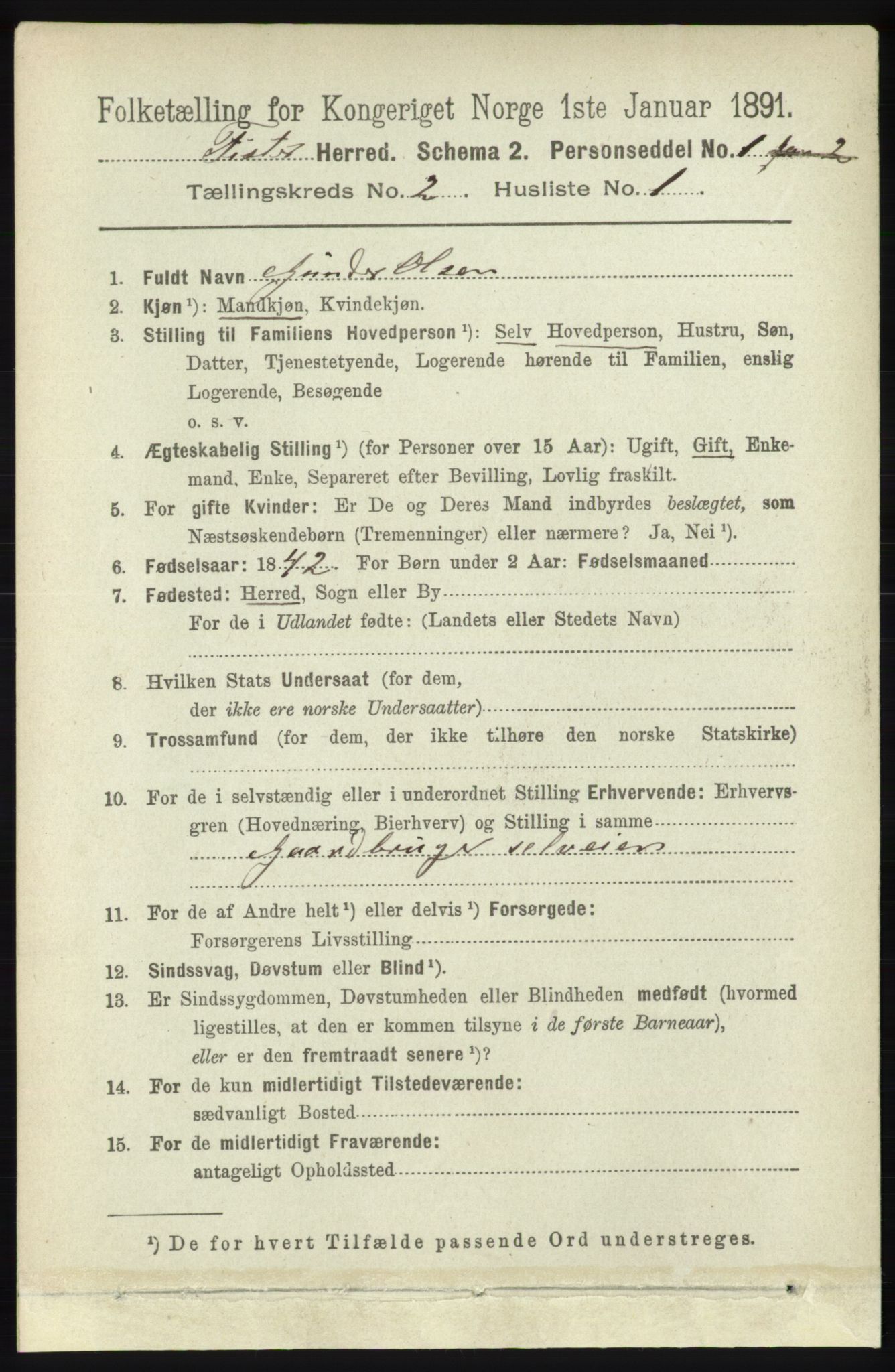 RA, 1891 census for 1132 Fister, 1891, p. 355