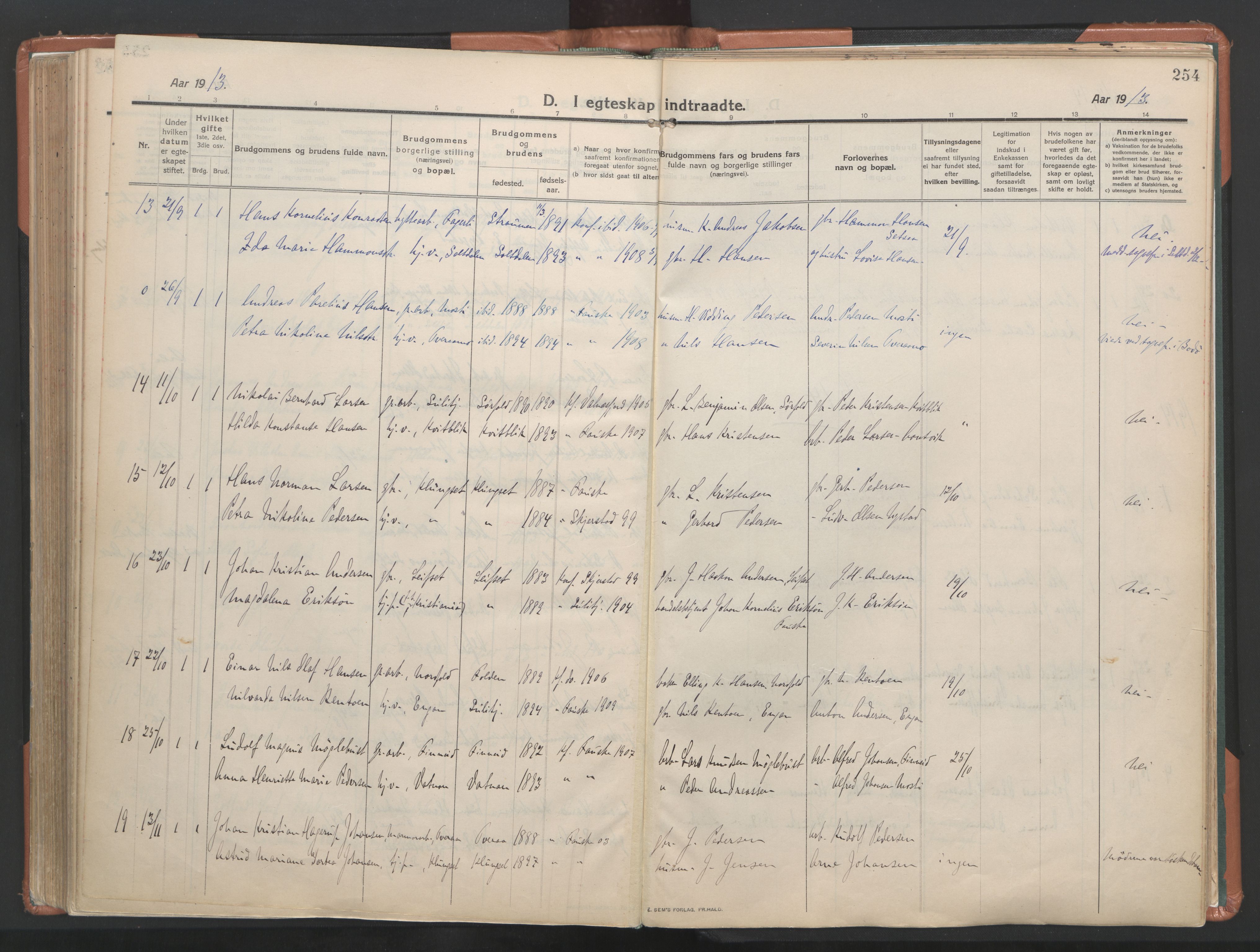 Ministerialprotokoller, klokkerbøker og fødselsregistre - Nordland, AV/SAT-A-1459/849/L0698: Parish register (official) no. 849A09, 1911-1924, p. 254