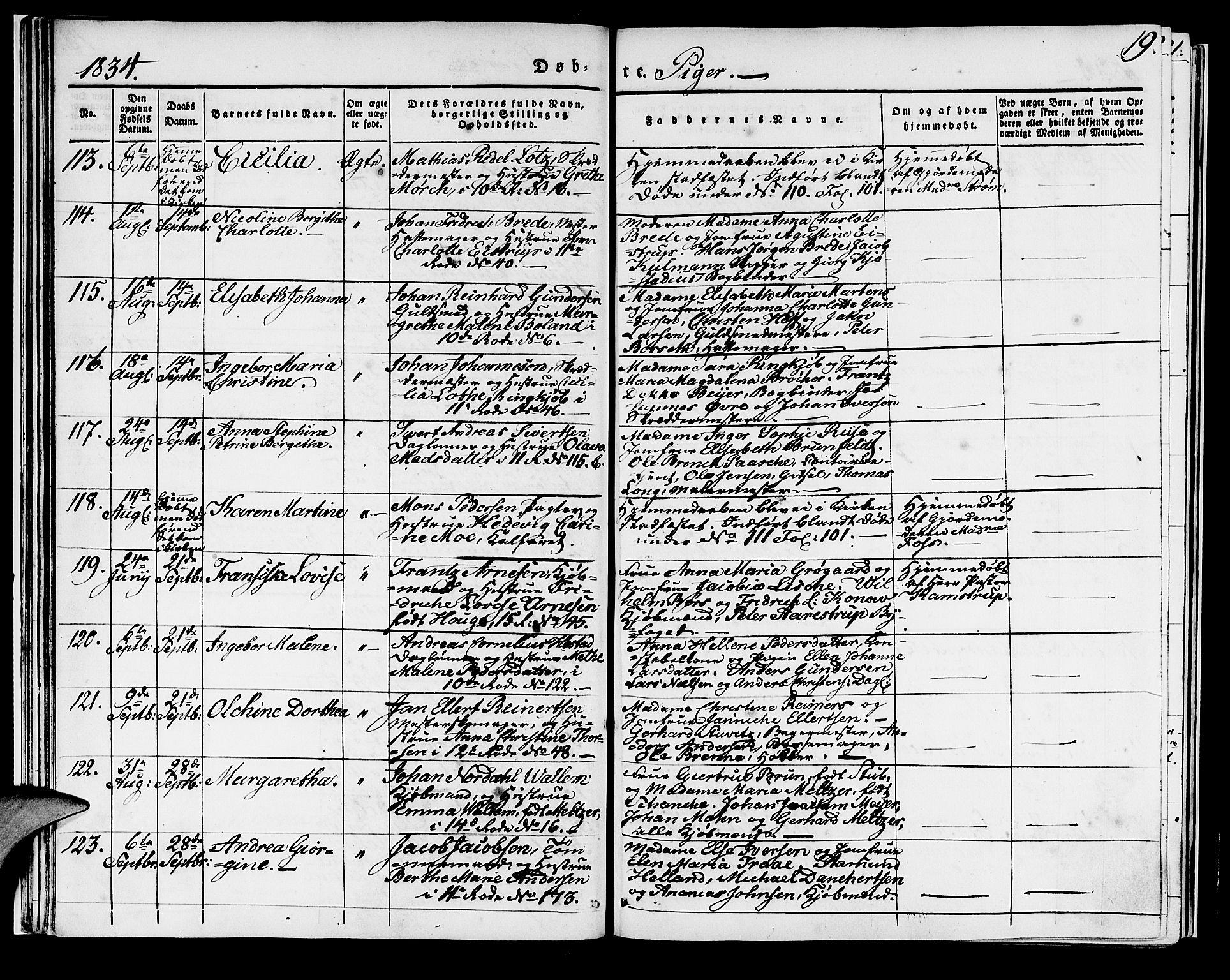 Domkirken sokneprestembete, SAB/A-74801/H/Haa/L0014: Parish register (official) no. A 13, 1830-1837, p. 19