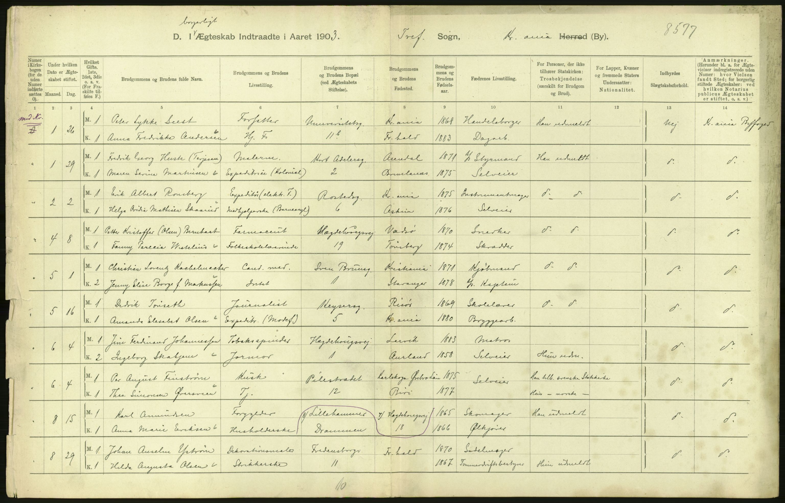 Statistisk sentralbyrå, Sosiodemografiske emner, Befolkning, AV/RA-S-2228/D/Df/Dfa/Dfaa/L0004: Kristiania: Gifte, døde, 1903, p. 614