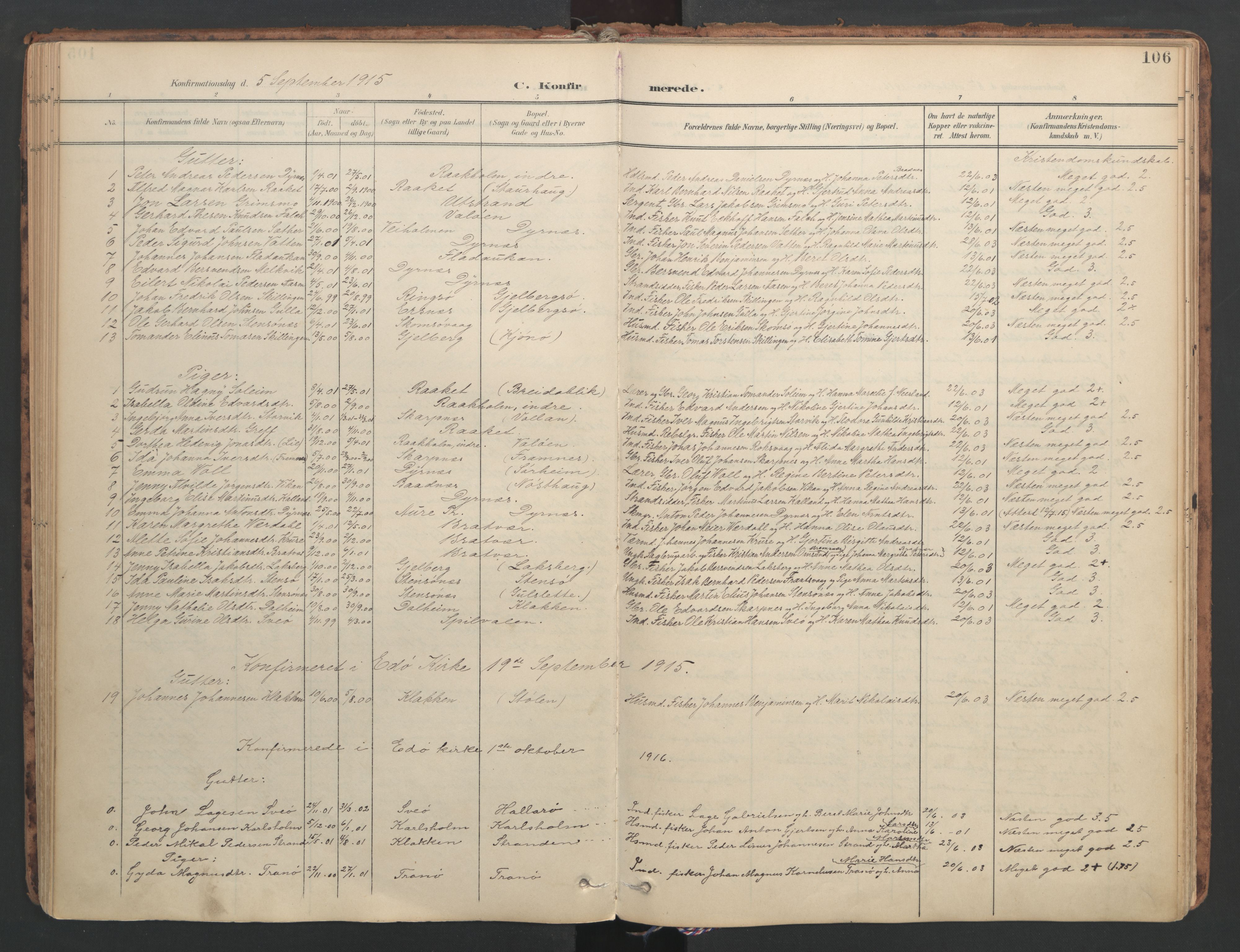 Ministerialprotokoller, klokkerbøker og fødselsregistre - Møre og Romsdal, SAT/A-1454/582/L0948: Parish register (official) no. 582A02, 1901-1922, p. 106