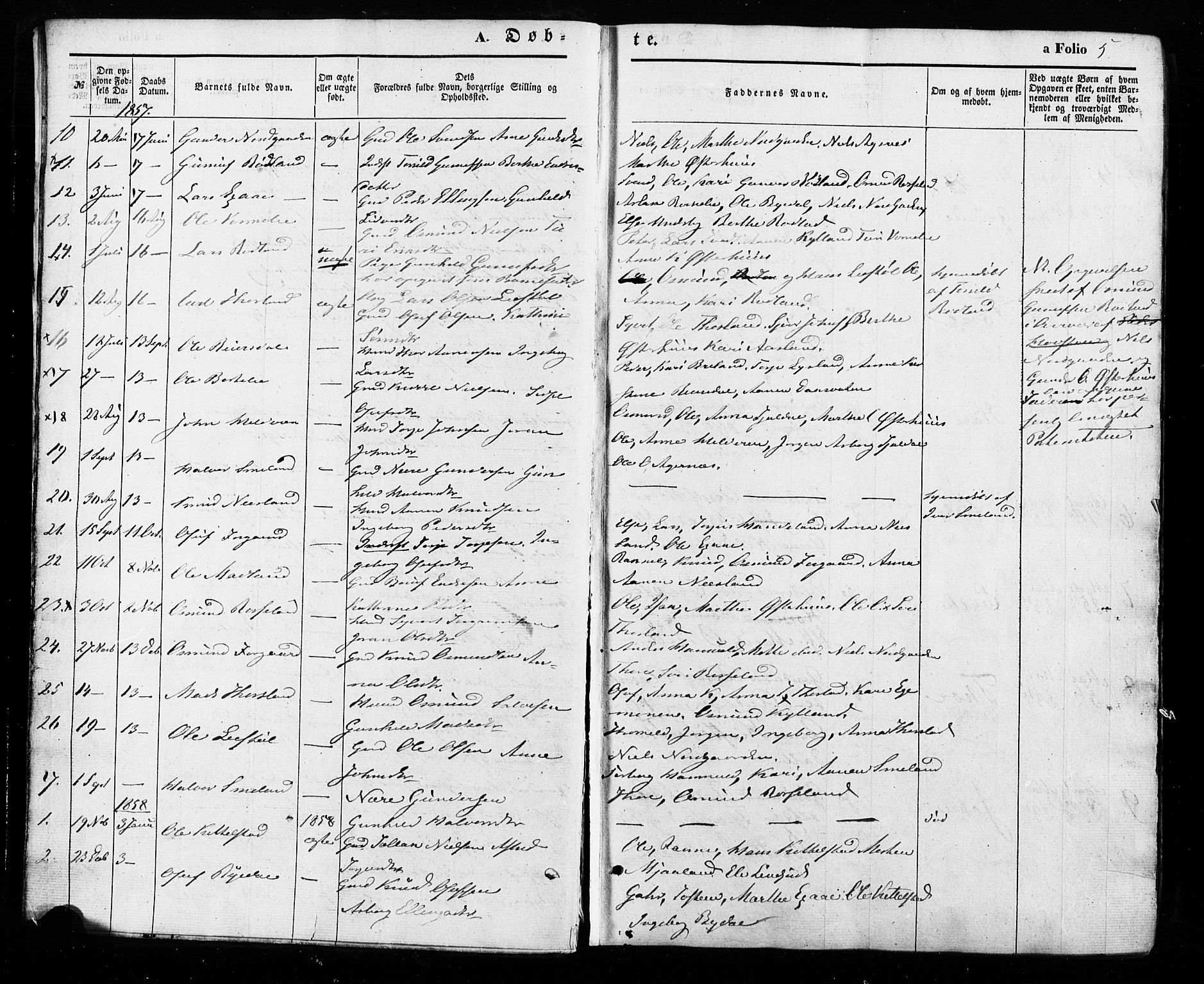 Åseral sokneprestkontor, SAK/1111-0051/F/Fa/L0002: Parish register (official) no. A 2, 1854-1884, p. 5