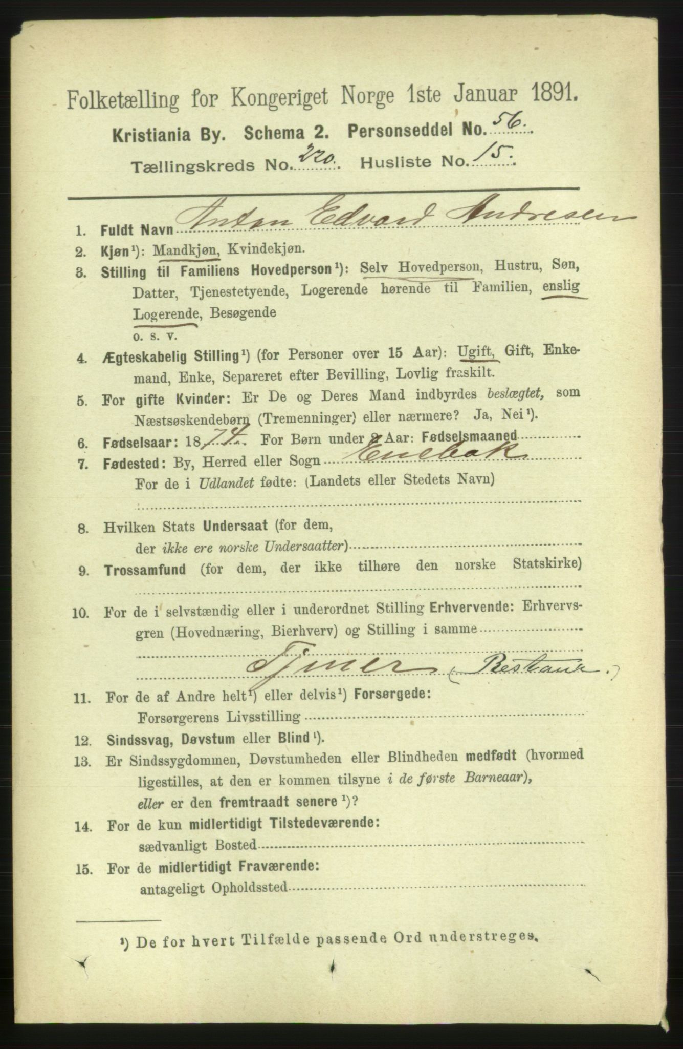 RA, 1891 census for 0301 Kristiania, 1891, p. 131454