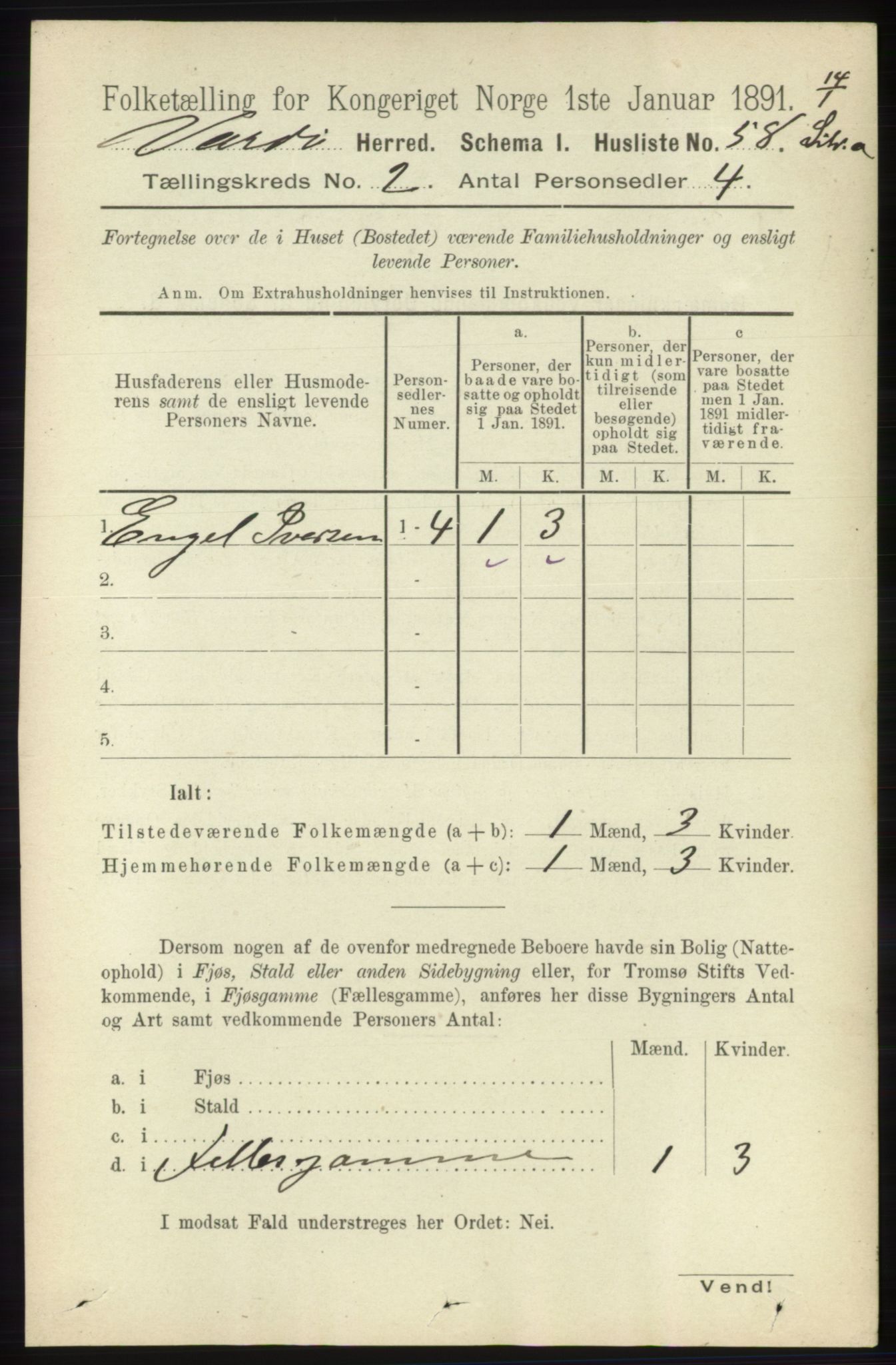 RA, 1891 census for 2028 Vardø, 1891, p. 280
