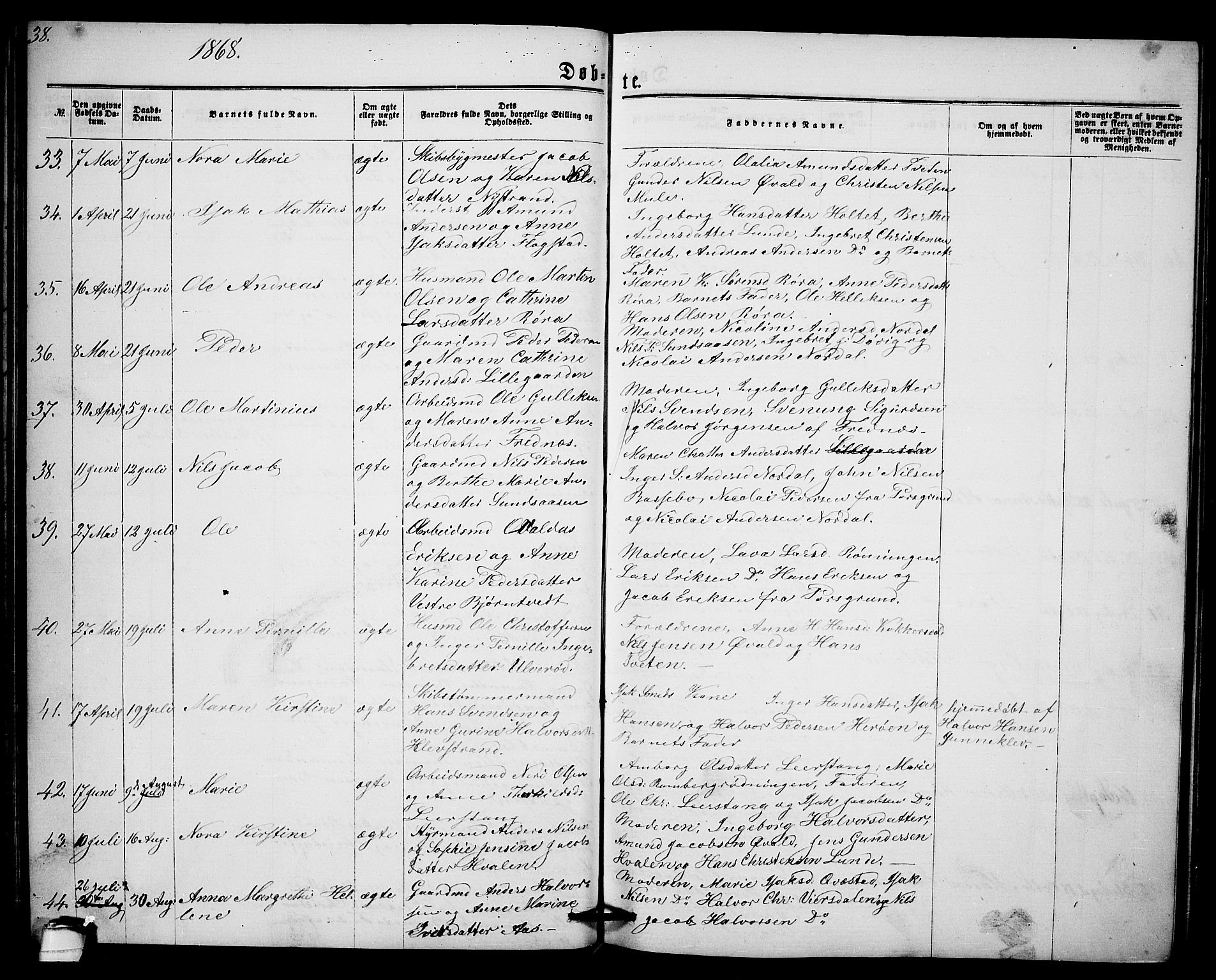 Eidanger kirkebøker, AV/SAKO-A-261/G/Ga/L0001: Parish register (copy) no. 1, 1863-1878, p. 38