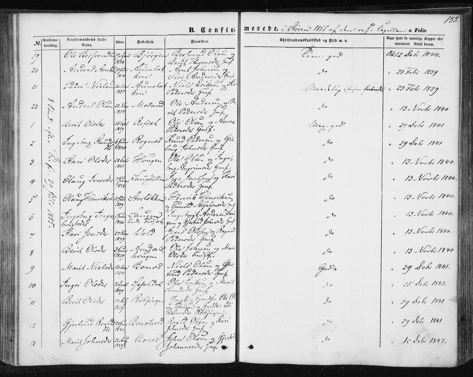 Ministerialprotokoller, klokkerbøker og fødselsregistre - Sør-Trøndelag, AV/SAT-A-1456/687/L1000: Parish register (official) no. 687A06, 1848-1869, p. 155