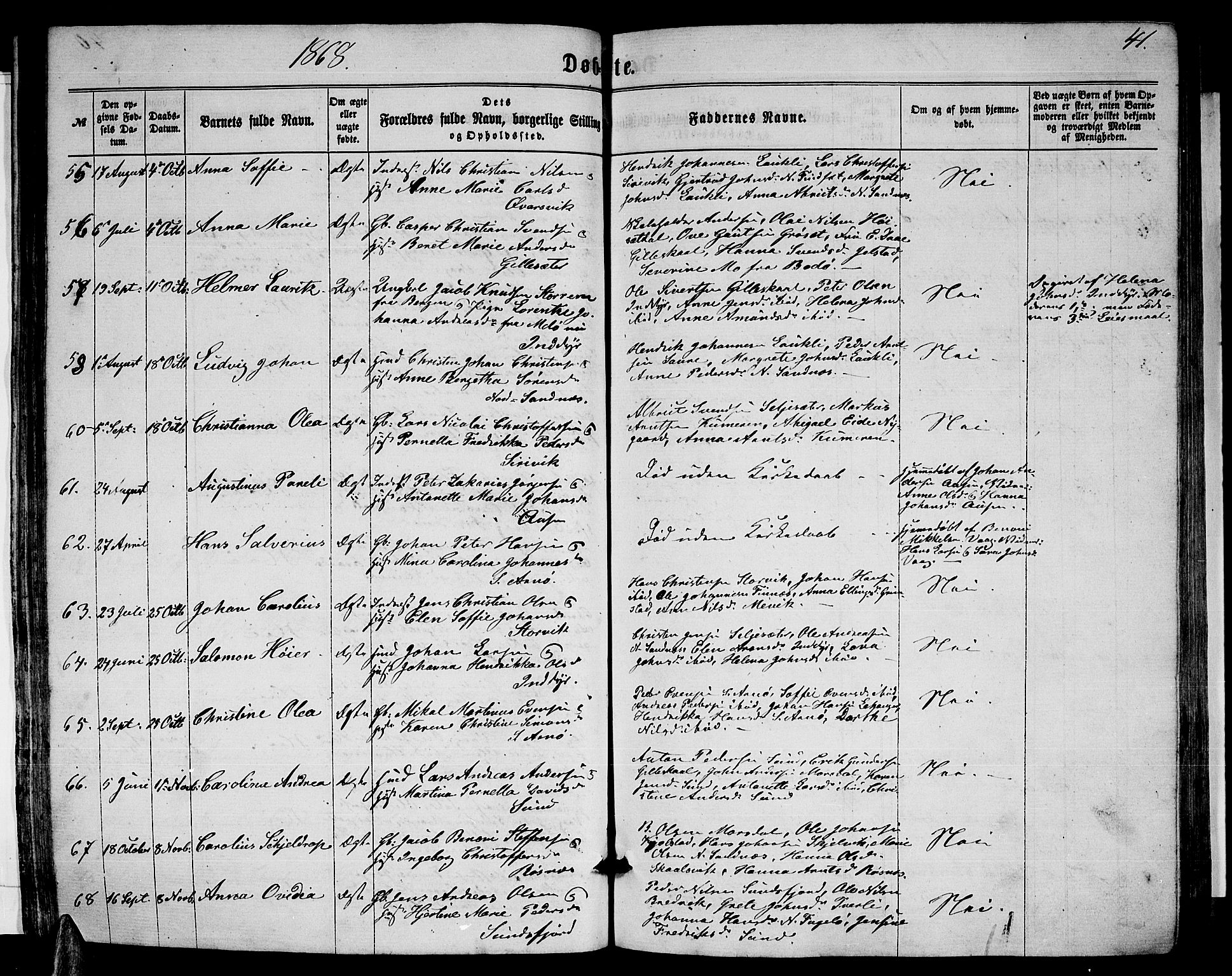 Ministerialprotokoller, klokkerbøker og fødselsregistre - Nordland, AV/SAT-A-1459/805/L0107: Parish register (copy) no. 805C03, 1862-1885, p. 41