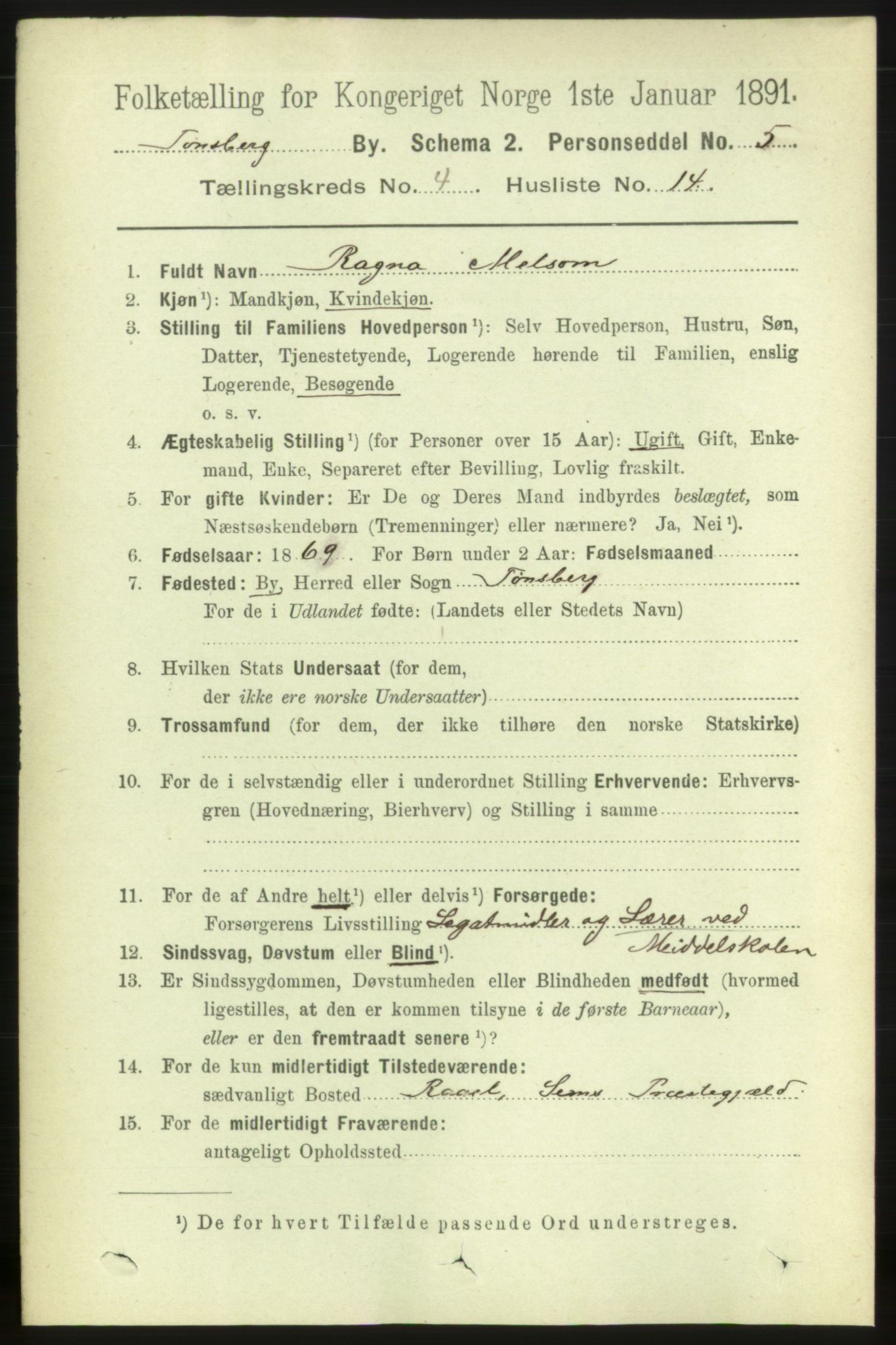 RA, 1891 census for 0705 Tønsberg, 1891, p. 2184