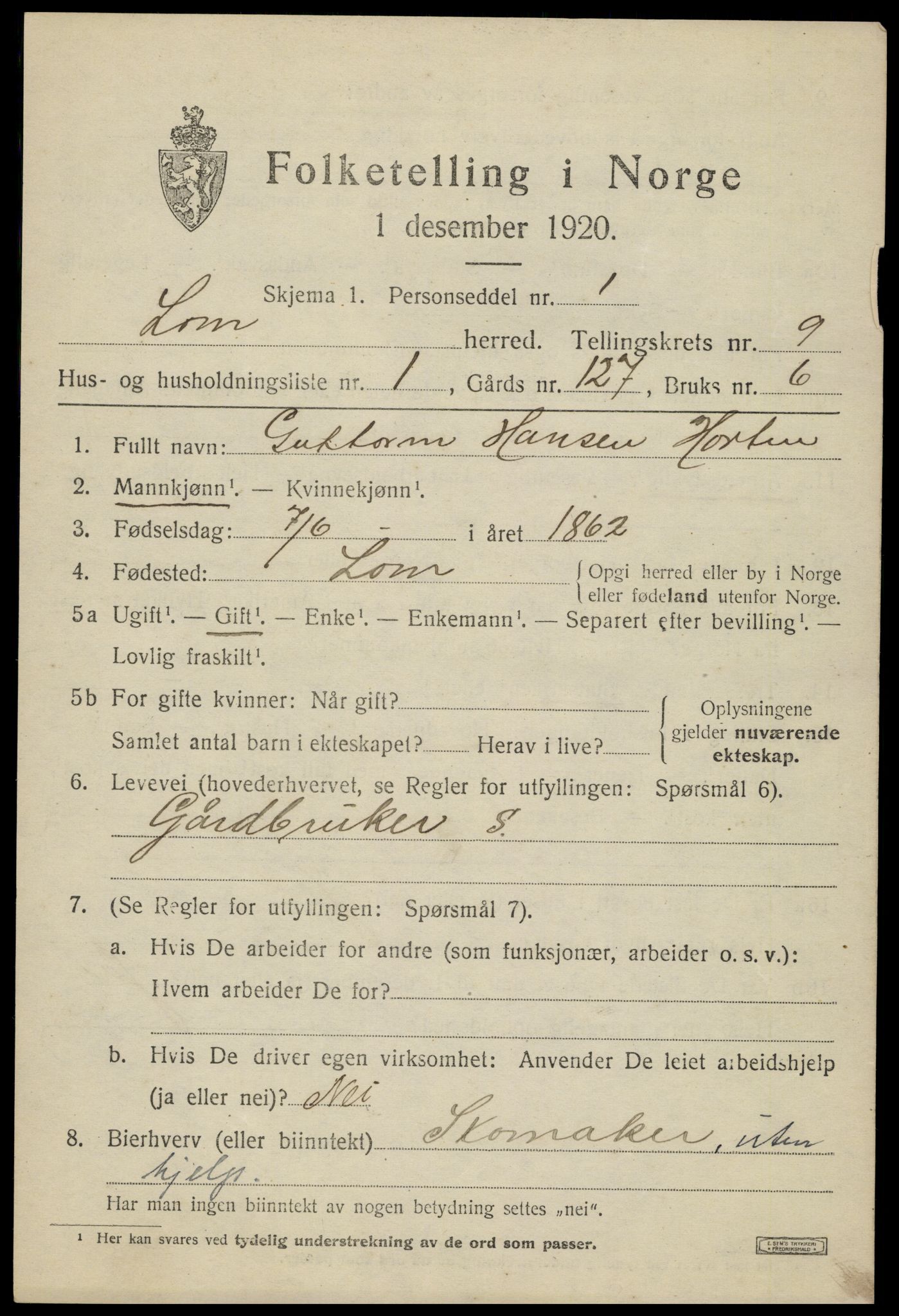 SAH, 1920 census for Lom, 1920, p. 5076