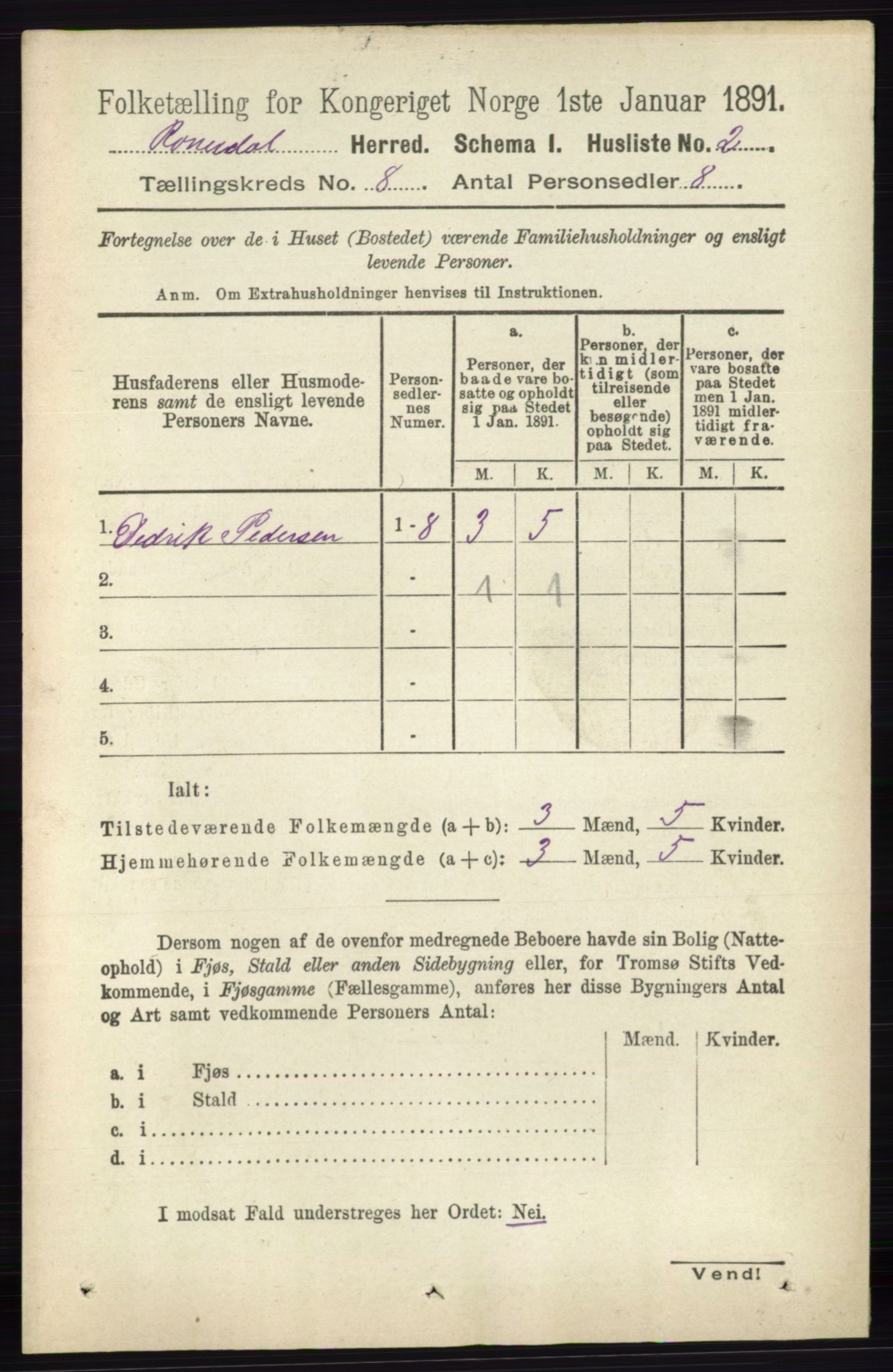 RA, 1891 census for 0416 Romedal, 1891, p. 3910