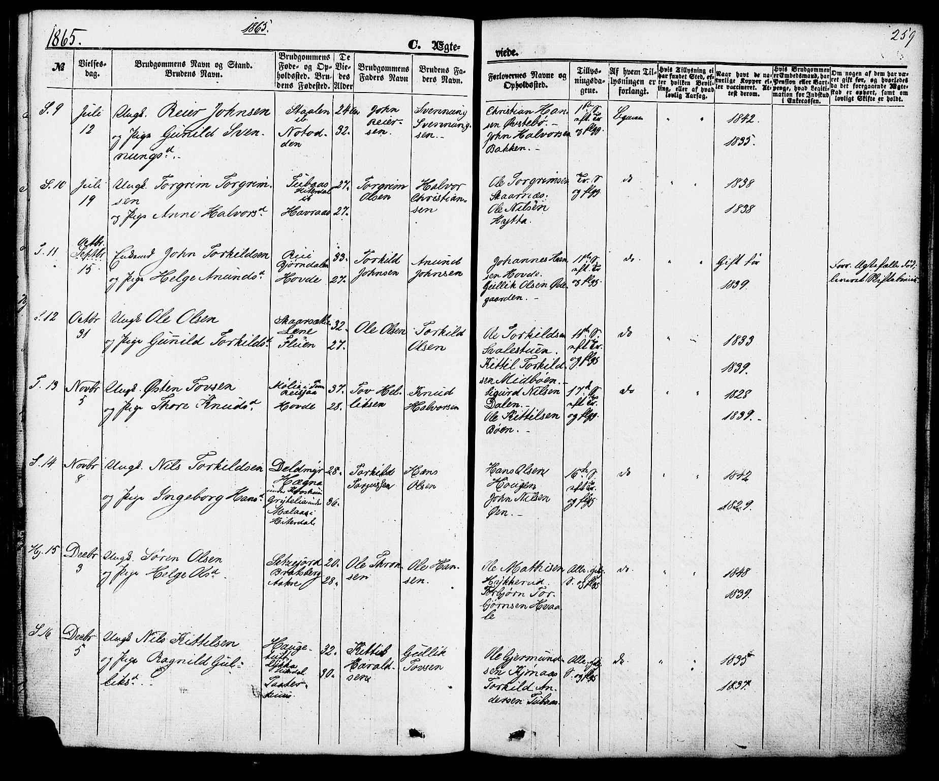 Hjartdal kirkebøker, SAKO/A-270/F/Fa/L0009: Parish register (official) no. I 9, 1860-1879, p. 259